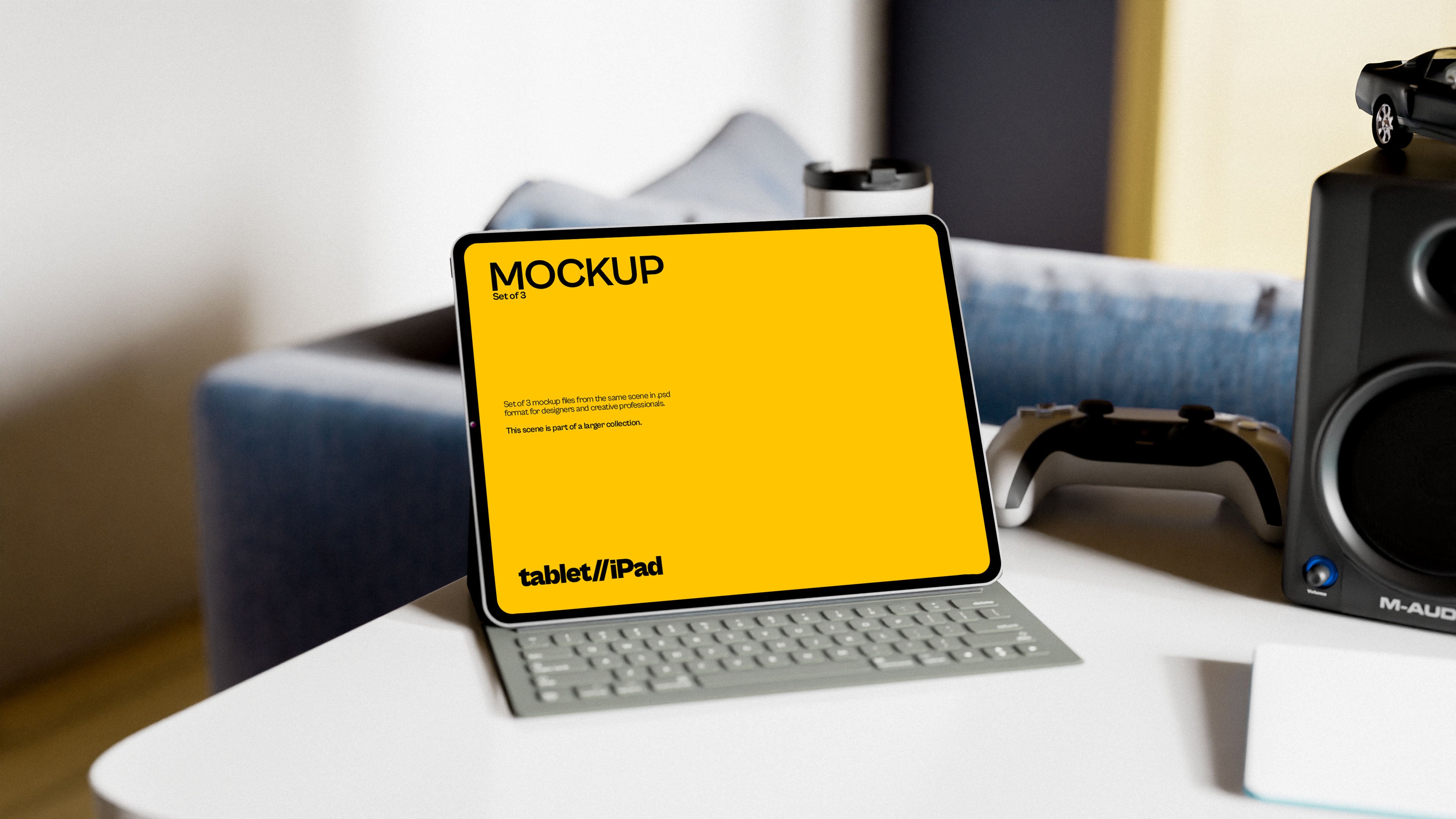 iPad Screen Mockup Bundle – 3 PSDs in Cozy Living Room