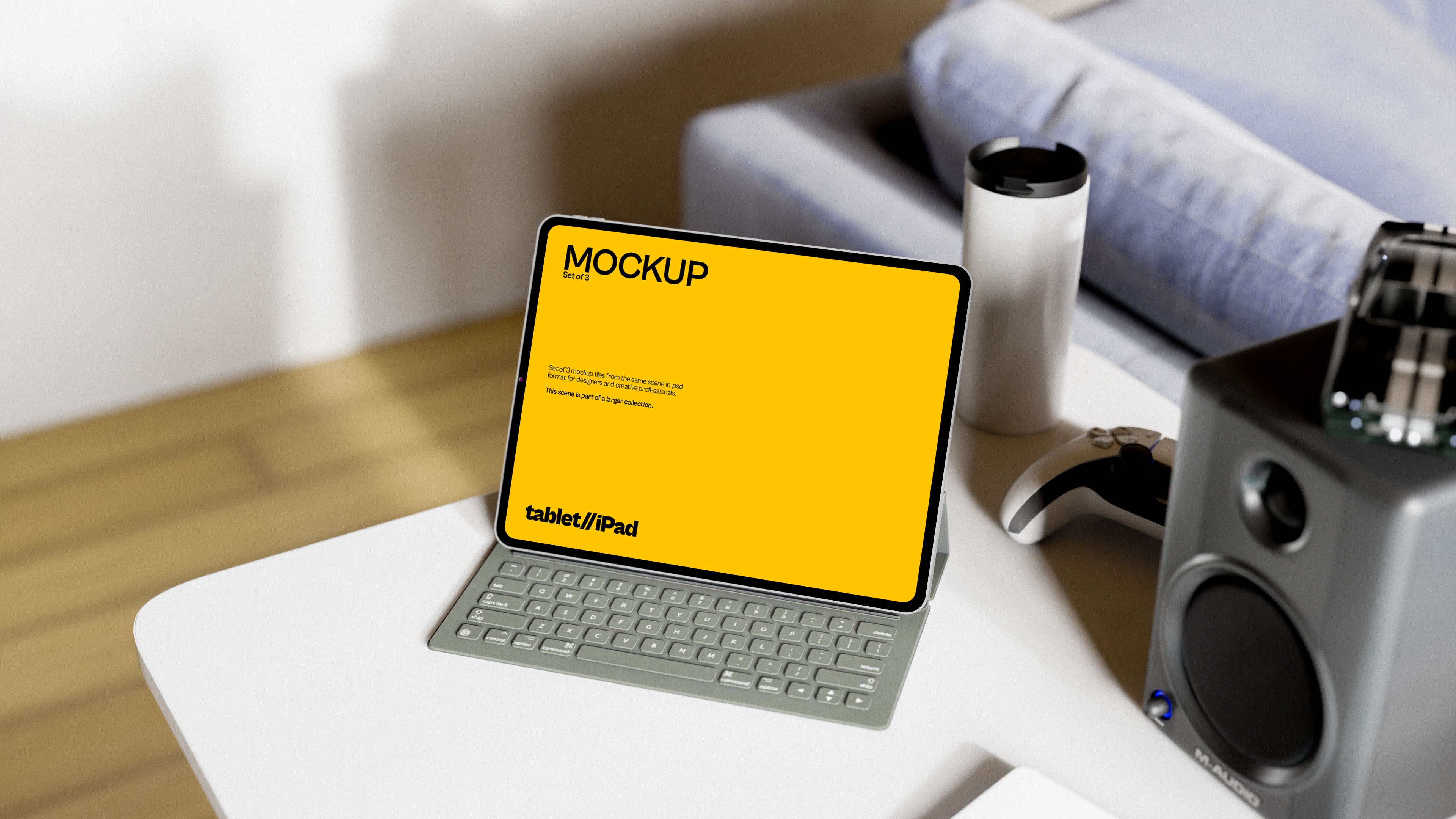 iPad Screen Mockup Bundle – 3 PSDs in Cozy Living Room