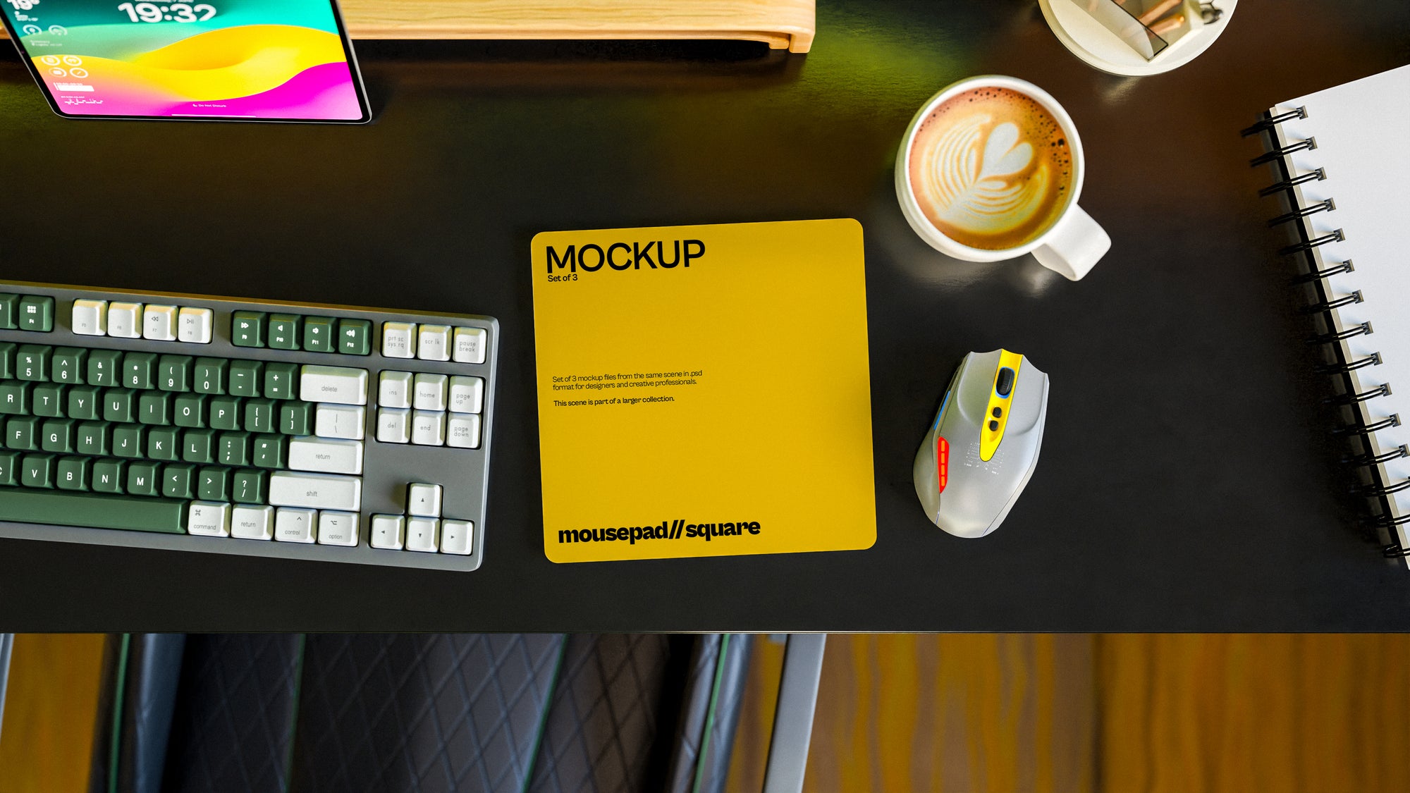 Square Mousepad Mockup Bundle – 3 PSDs in Minimal Warm Interior | Sanctum Collection