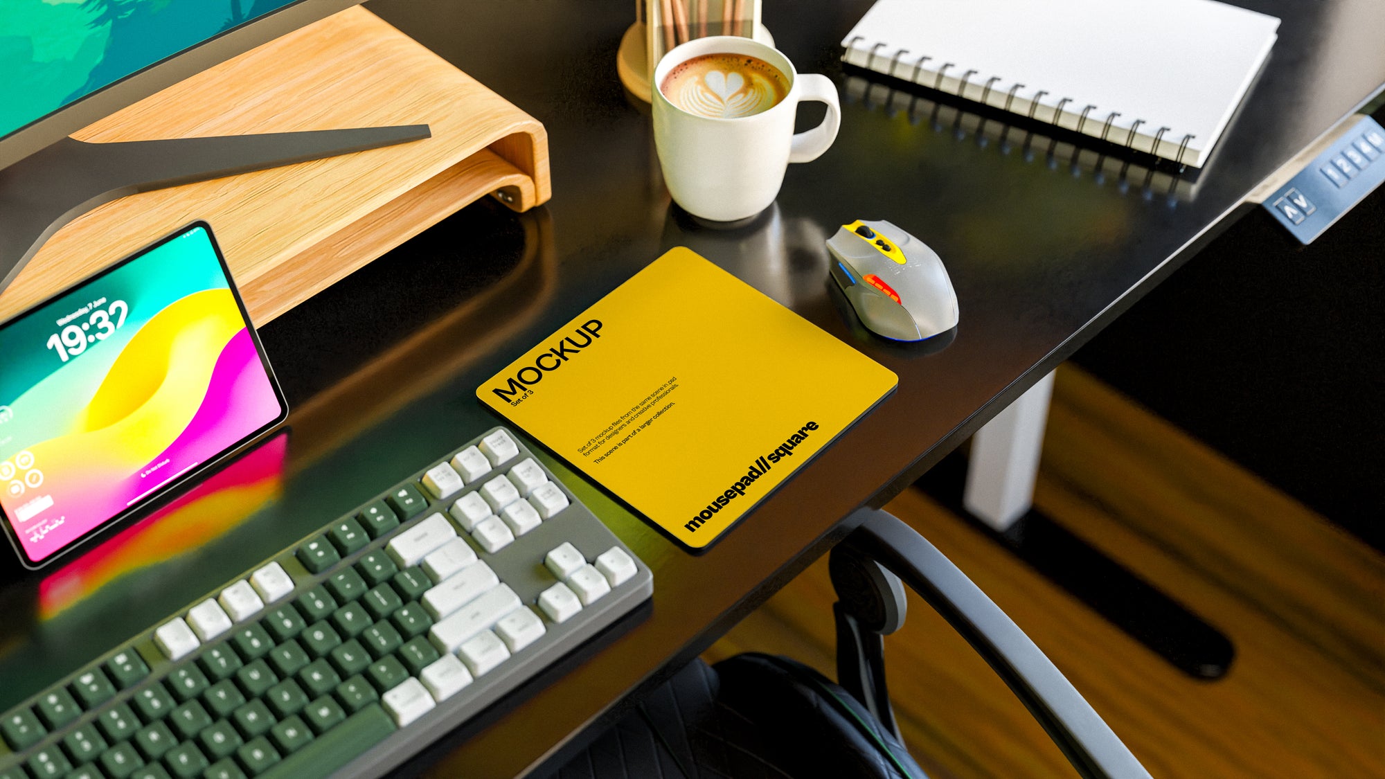 Square Mousepad Mockup Bundle – 3 PSDs in Minimal Warm Interior | Sanctum Collection