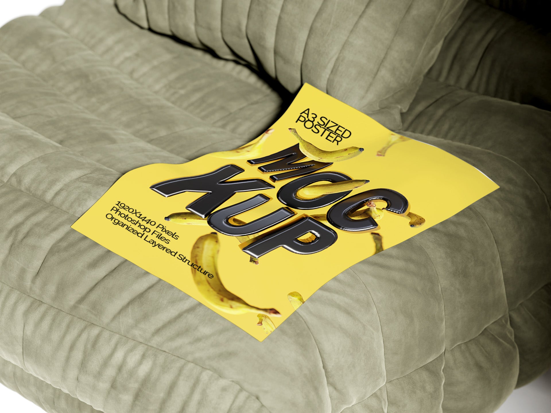 A3 Poster Mockup Bundle – 4 PSDs with Poster on Sofa | Crest Collection