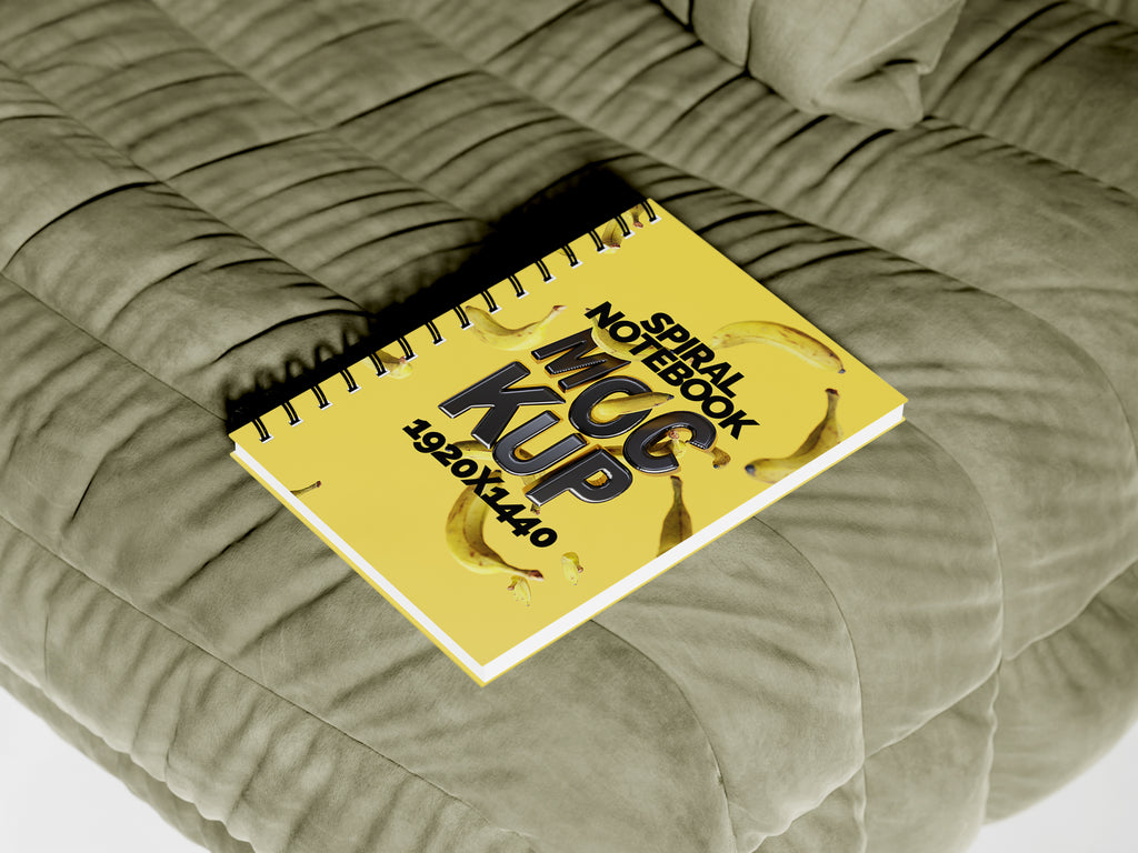 Sublimation Spiral Notebook Mockup Bundle – 6 PSDs on Sofa | Crest Collection