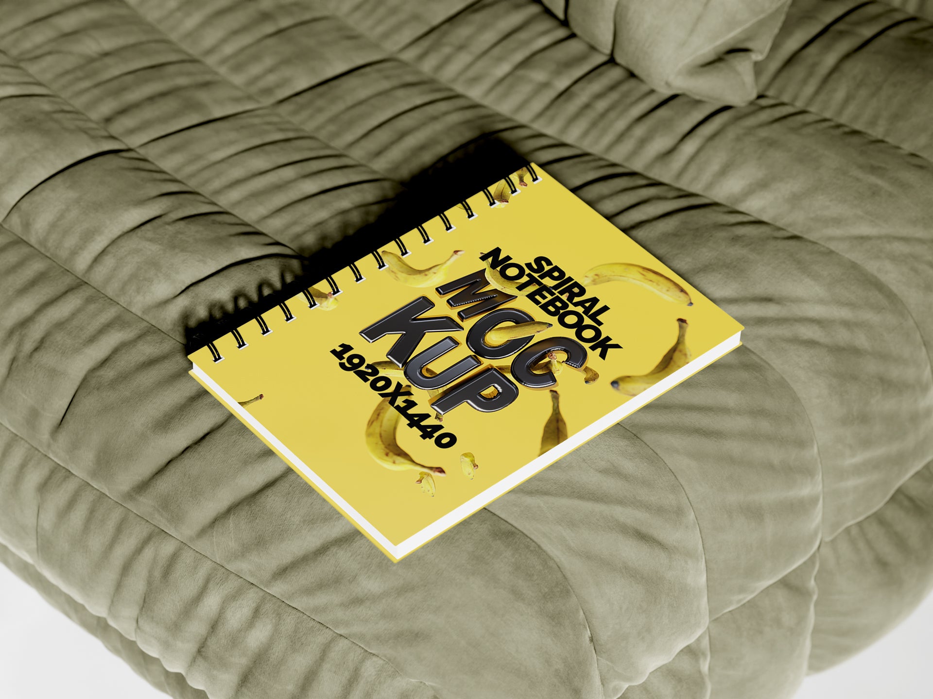 Sublimation Spiral Notebook Mockup Bundle – 6 PSDs on Sofa | Crest Collection
