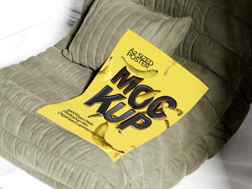 A2 Poster Mockup Bundle – 4 PSDs with Poster on Sofa | Crest Collection