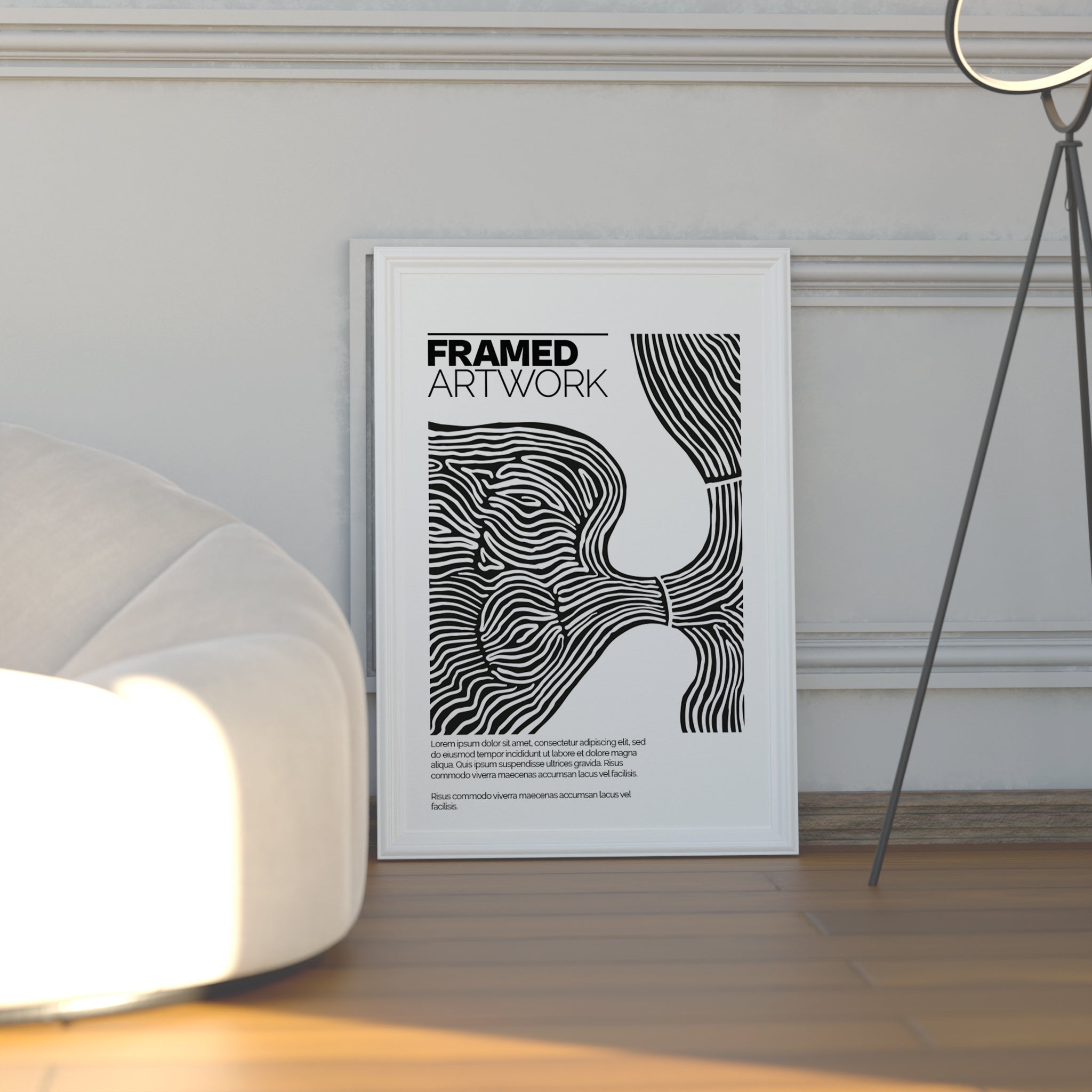 Large Framed Artwork Mockup Bundle – 4 PSDs with Luxury Sofa & Sunlight
