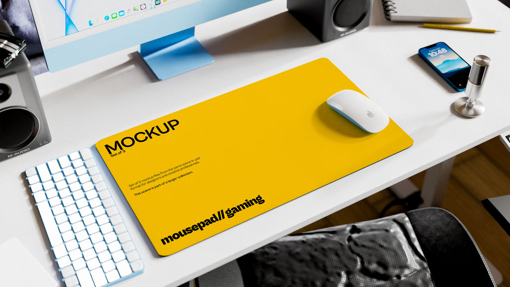 Long Gaming Mousepad Mockup Bundle – 3 PSDs in Warm Interior Scene
