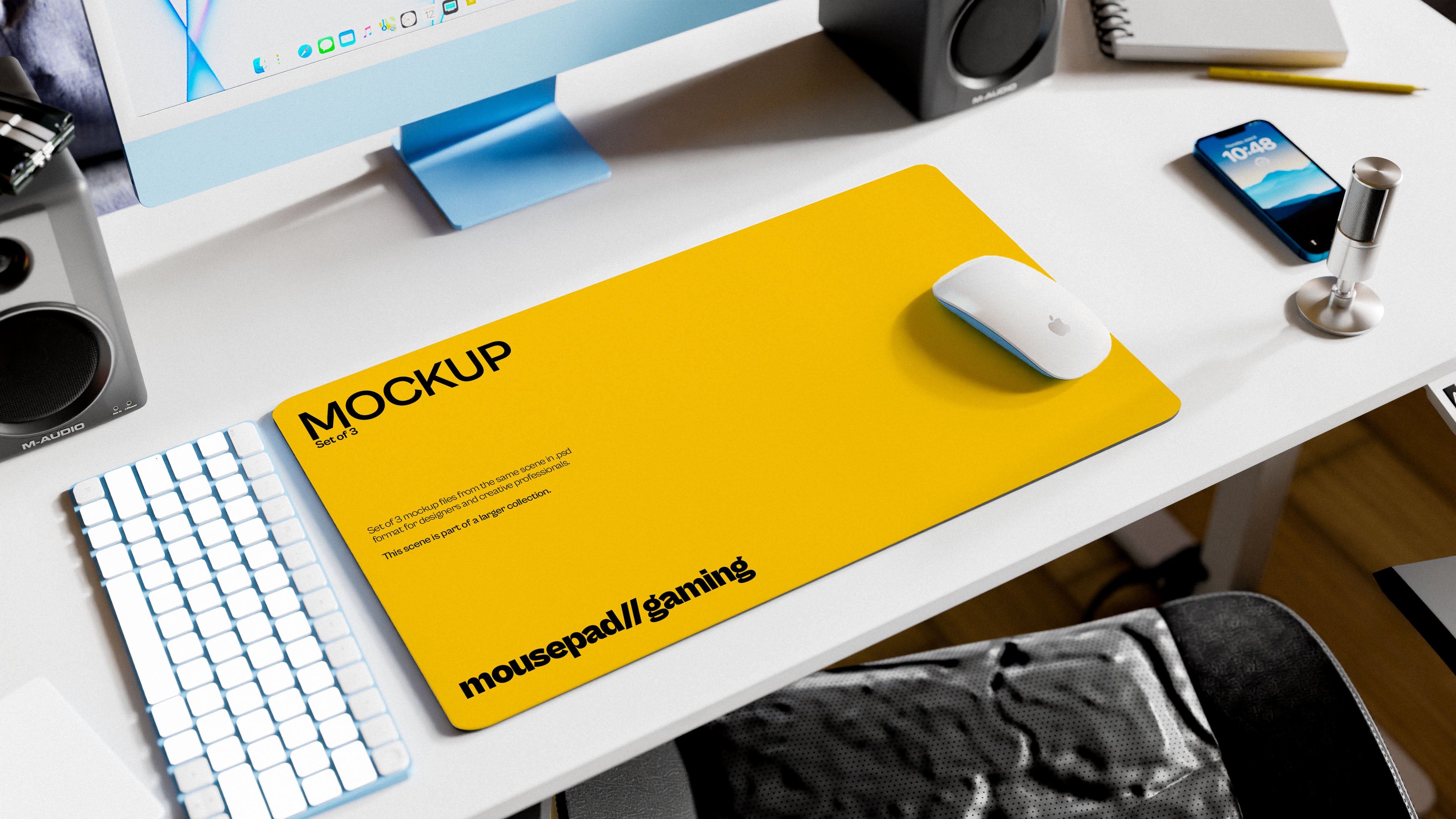 Long Gaming Mousepad Mockup Bundle – 3 PSDs in Warm Interior Scene
