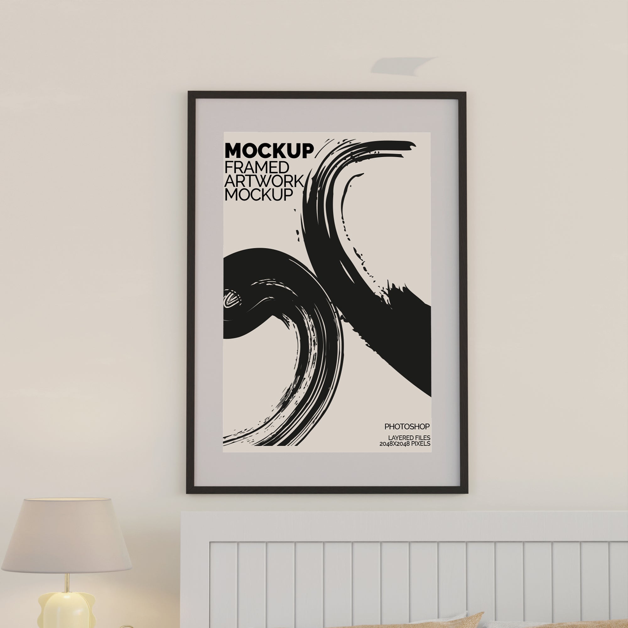 Large Framed Artwork Mockup Bundle – 6 PSDs in Contemporary Bedroom Setting