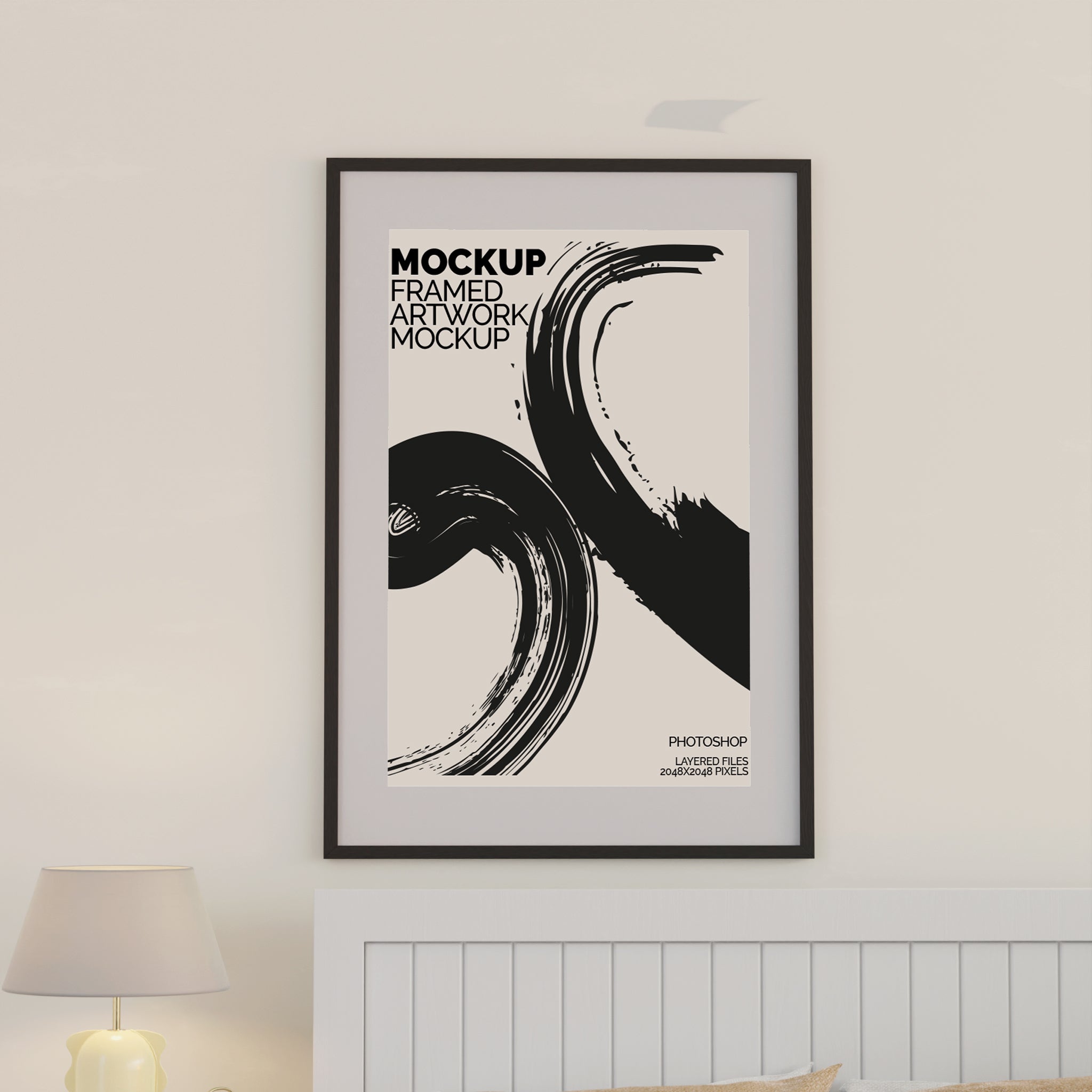 Large Framed Artwork Mockup Bundle – 6 PSDs in Contemporary Bedroom Setting