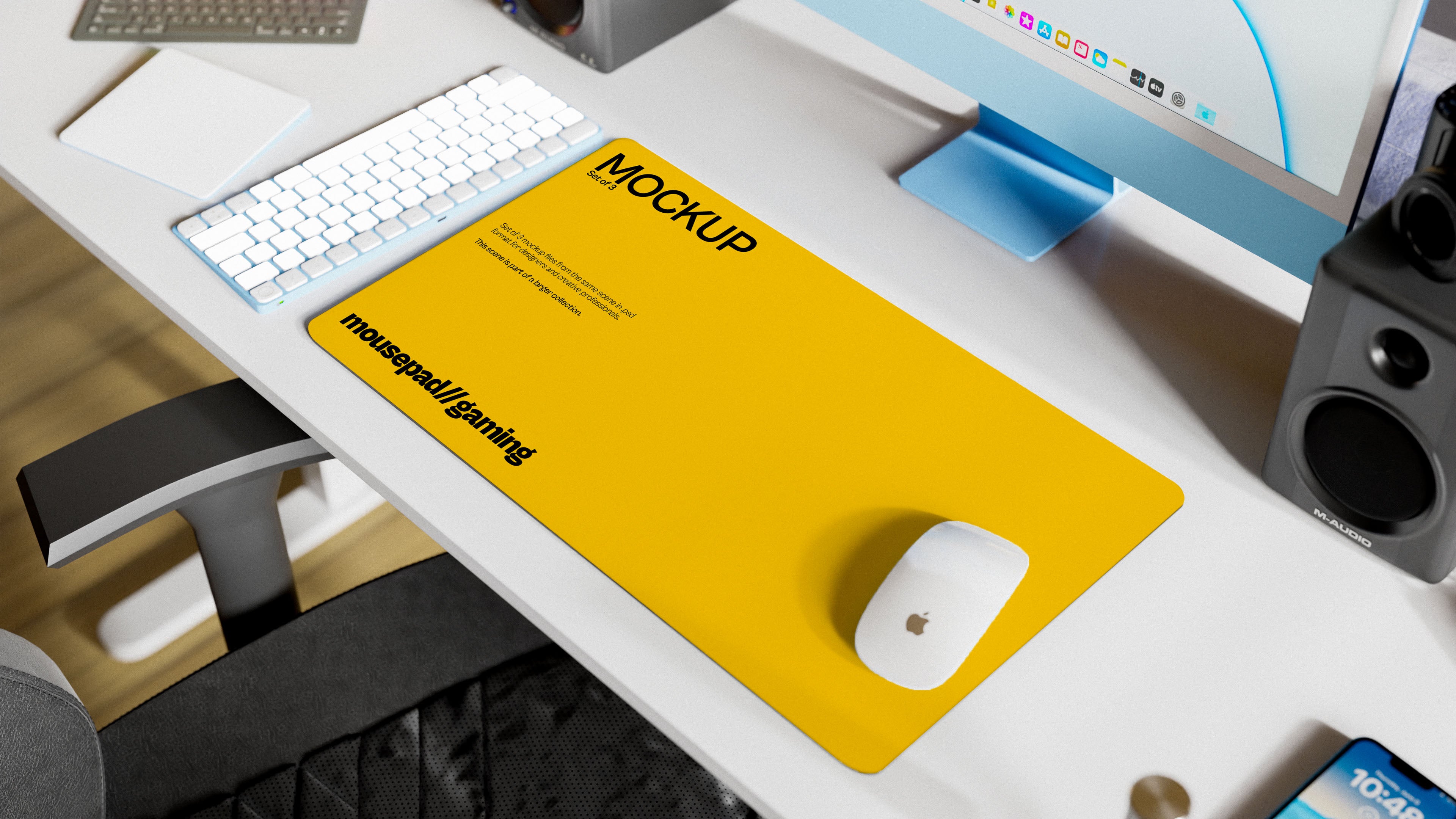 Long Gaming Mousepad Mockup Bundle – 3 PSDs in Warm Interior Scene