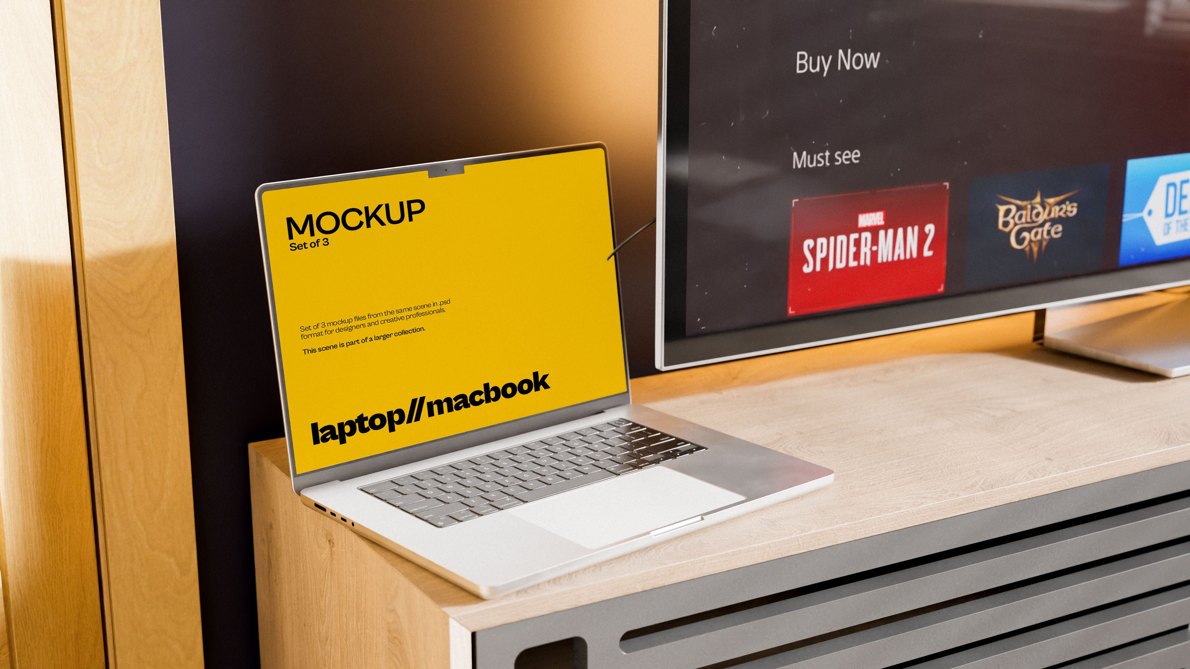 MacBook Screen Mockup Bundle – 3 PSDs in Soft Natural Setting