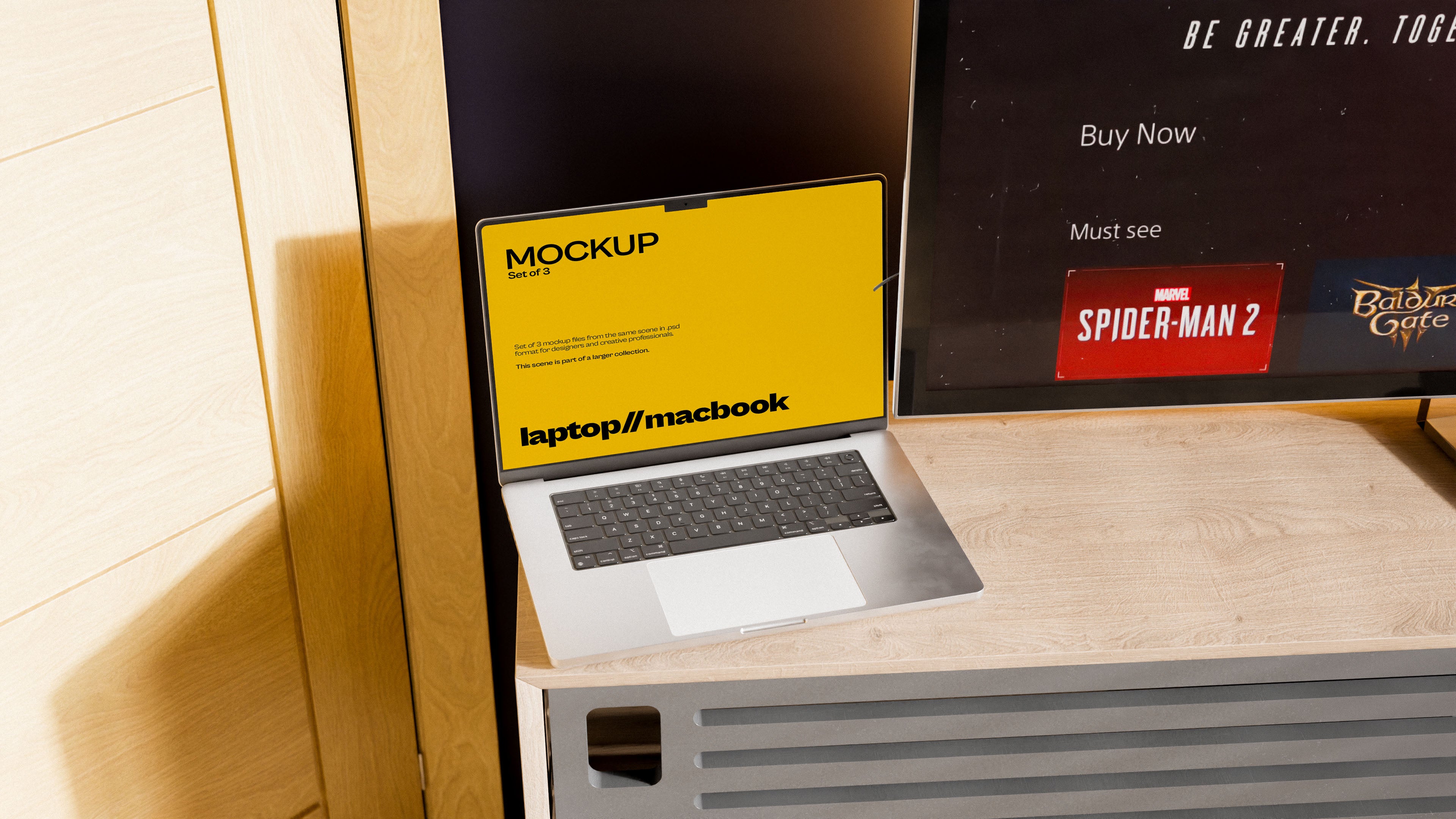 MacBook Screen Mockup Bundle – 3 PSDs in Soft Natural Setting