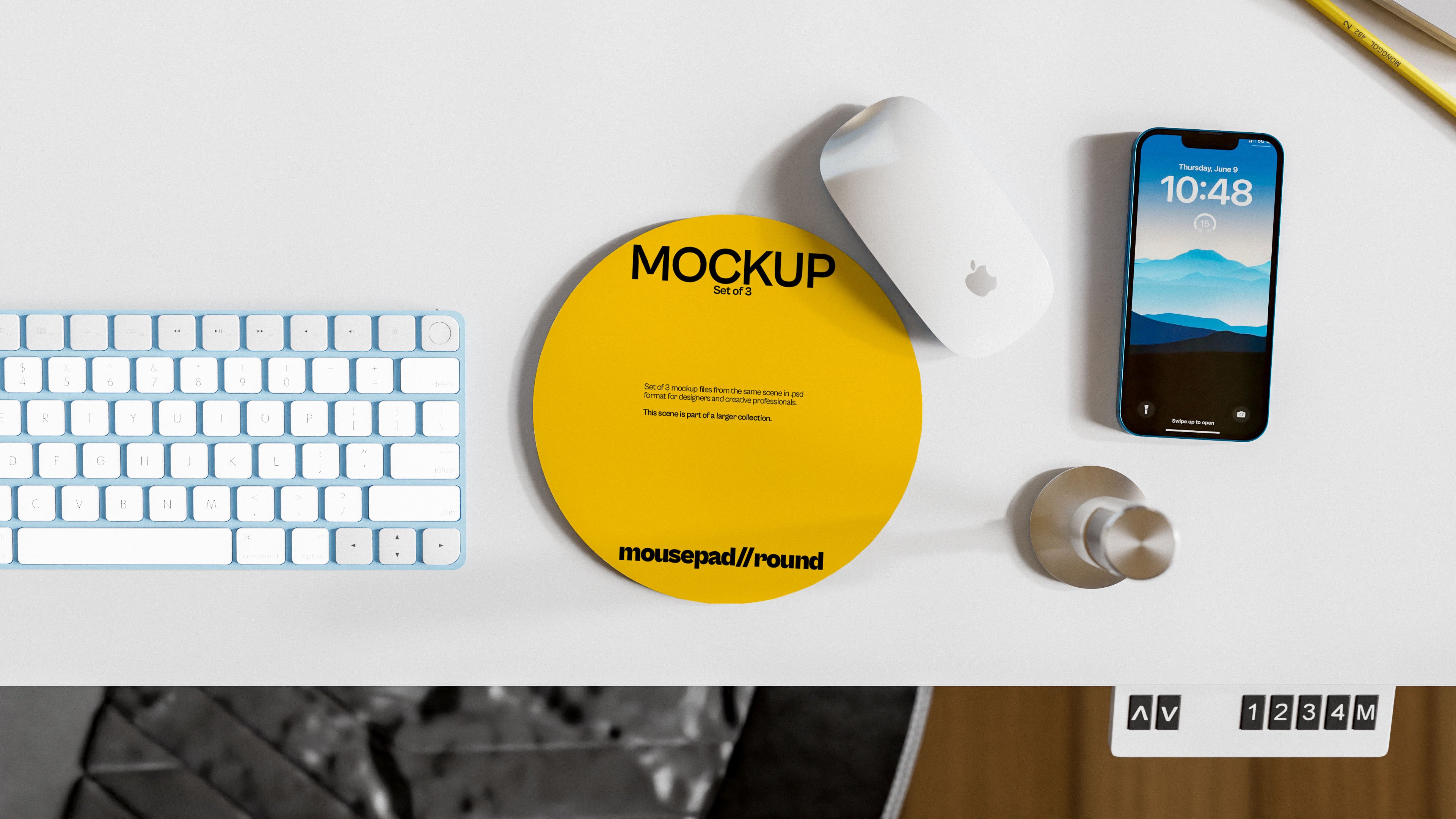 Round Mousepad Mockup Bundle – 3 PSDs in Lived-In Workspace