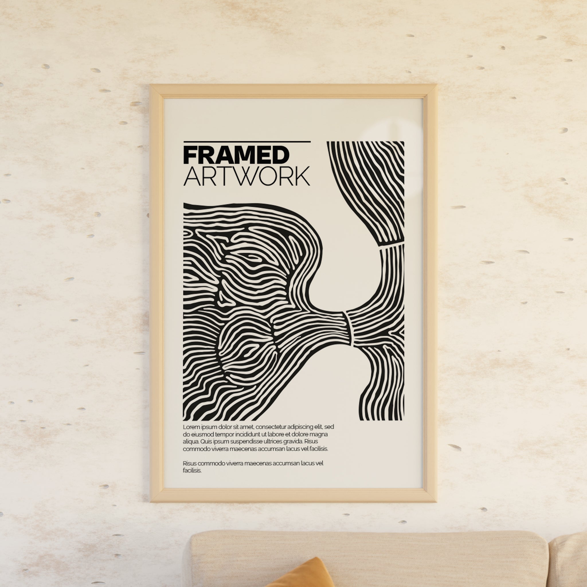 Framed Artwork Mockup Bundle – 4 PSDs with Cozy Sofa & Wall Scene