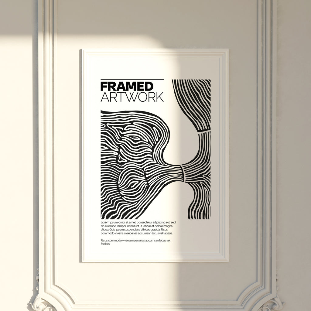 Large Framed Artwork Mockup Bundle – 4 PSDs Leaned Against Paneled Wall