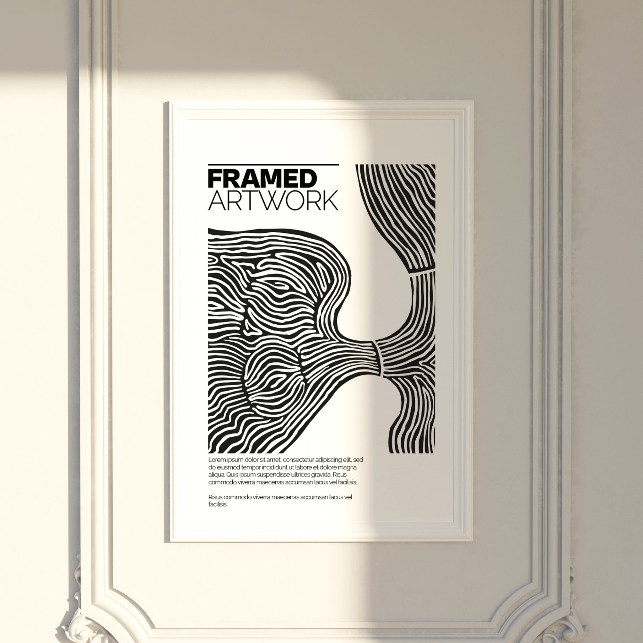 Large Framed Artwork Mockup Bundle – 4 PSDs Leaned Against Paneled Wall