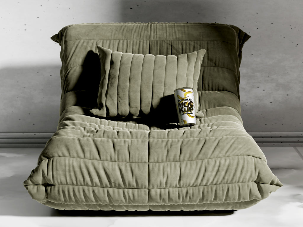 Cone Shaped Silver Sublimation Tumbler Mockup Bundle – 6 PSDs on Sofa | Crest Collection