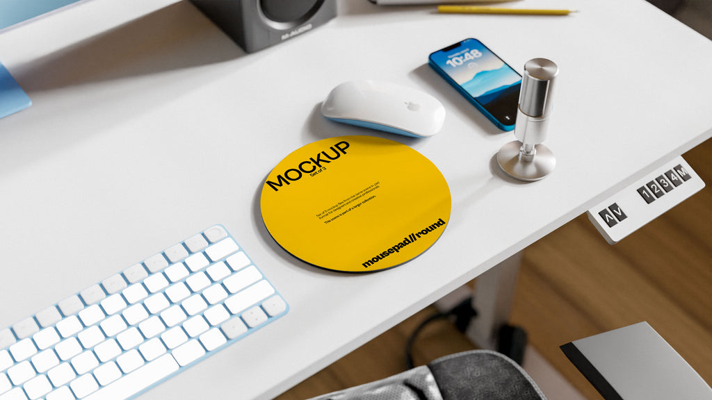 Round Mousepad Mockup Bundle – 3 PSDs in Lived-In Workspace