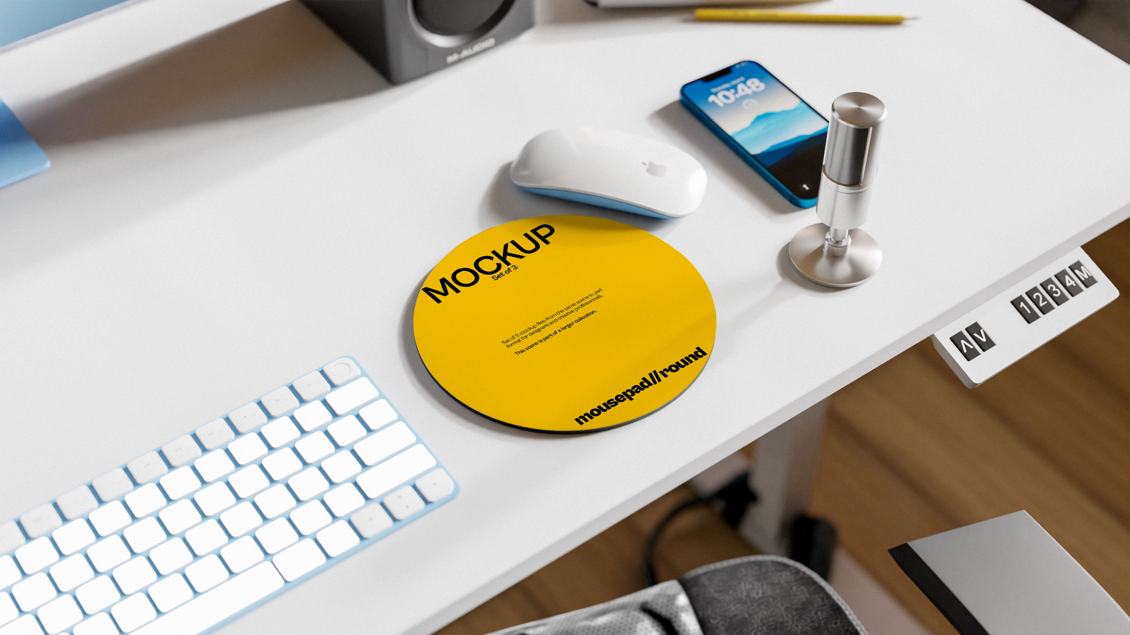 Round Mousepad Mockup Bundle – 3 PSDs in Lived-In Workspace