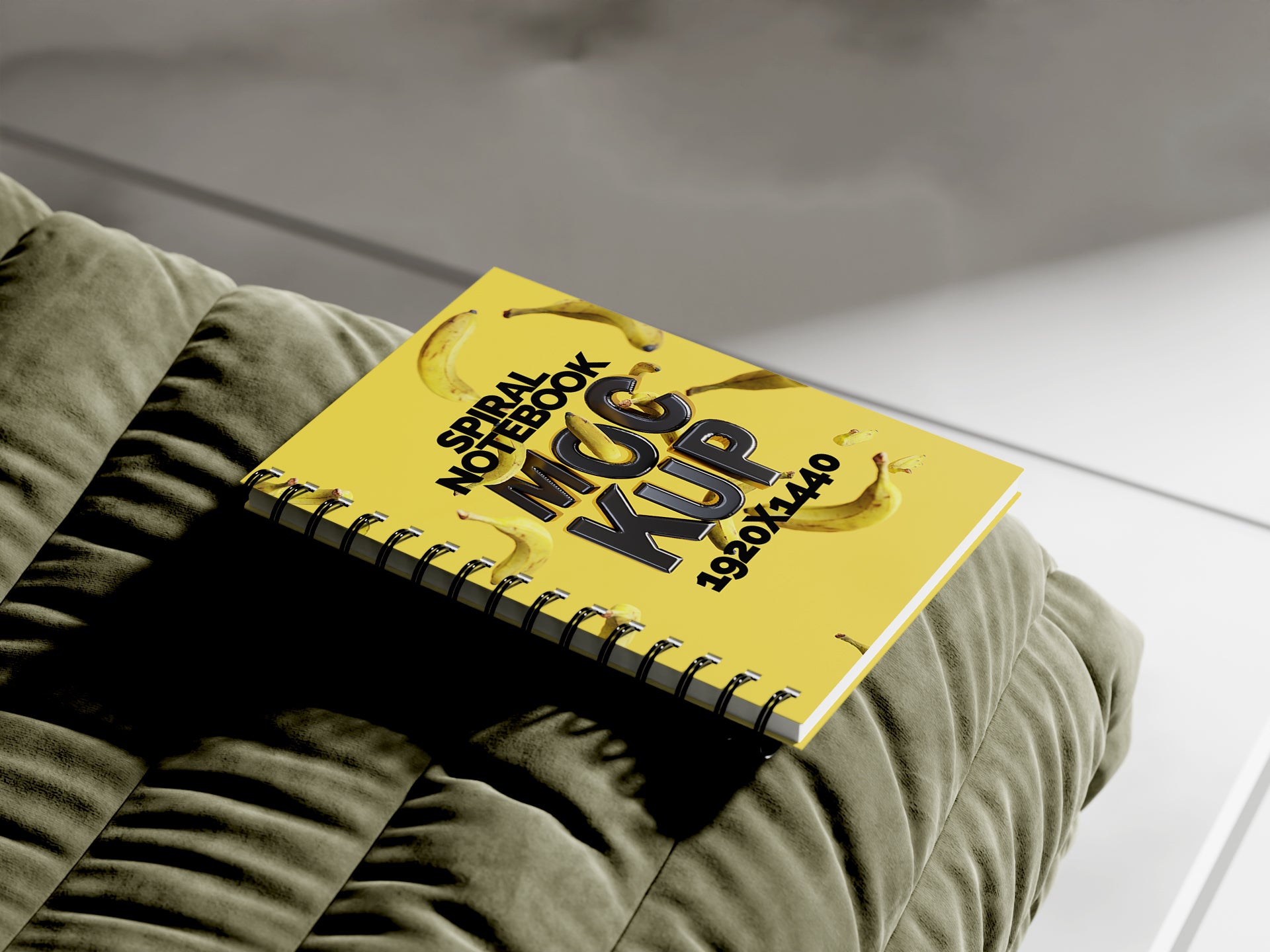 Sublimation Spiral Notebook Mockup Bundle – 6 PSDs on Sofa | Crest Collection