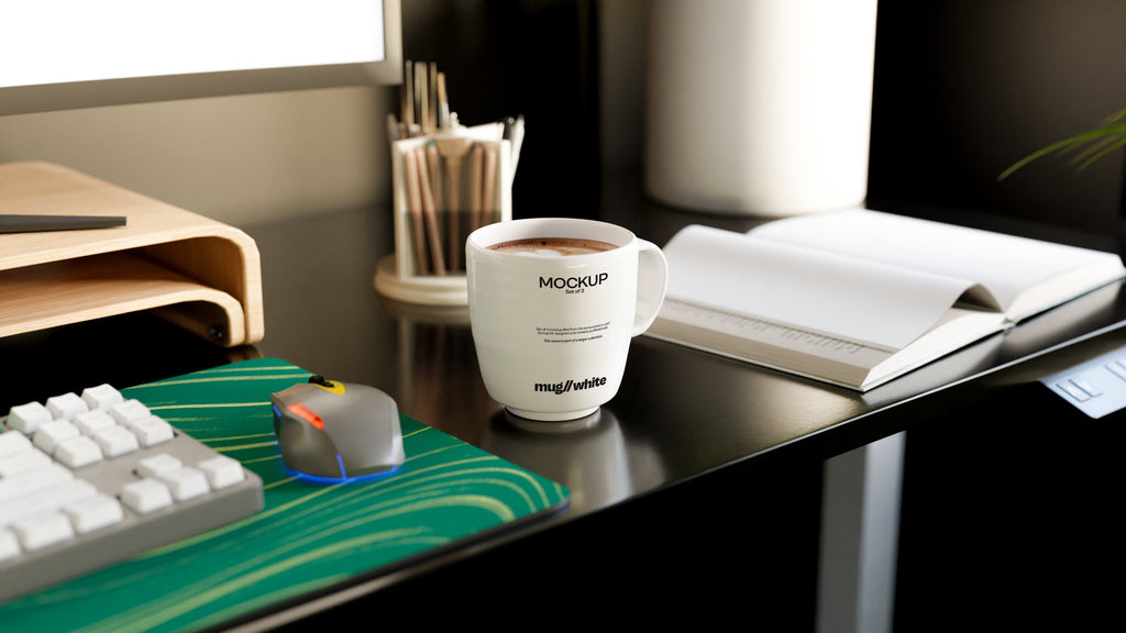 Curved White Coffee Mug Mockup Bundle – 3 PSDs in Calm Interior | Sanctum Collection