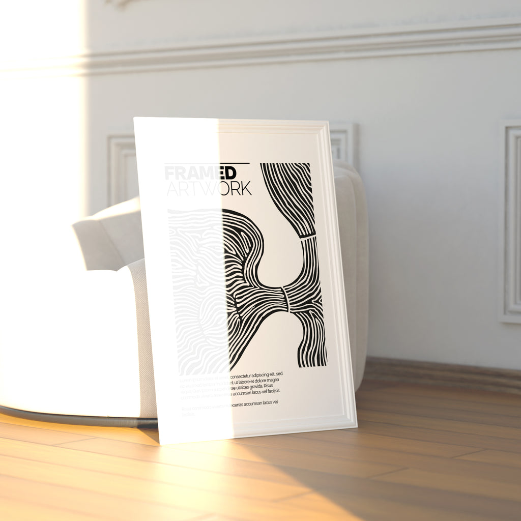 Large Framed Artwork Mockup Bundle – 4 PSDs with Luxury Sofa & Sunlight