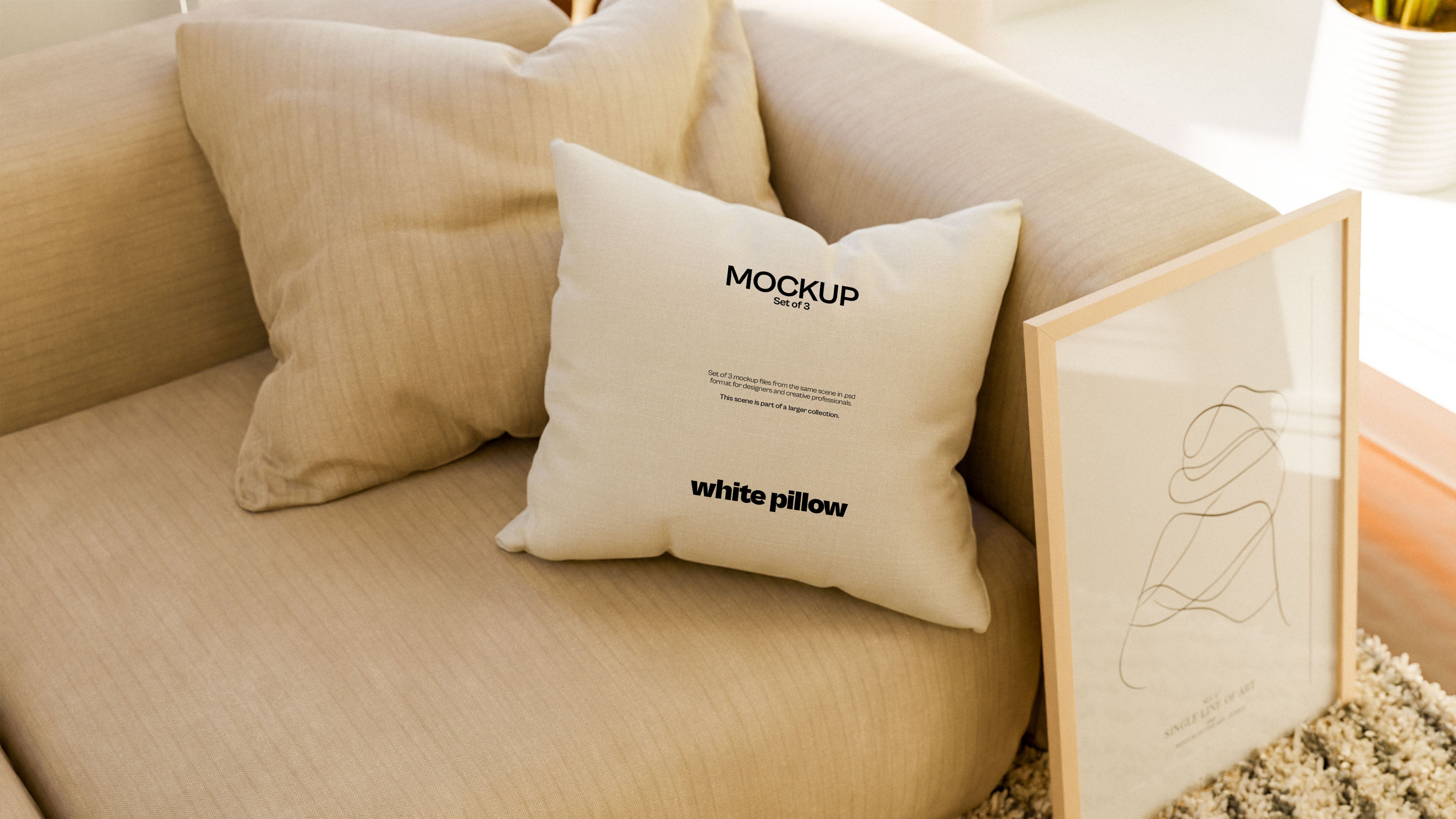 White Sublimation Pillow Mockup Bundle – Mid Century Collection (3 PSD)