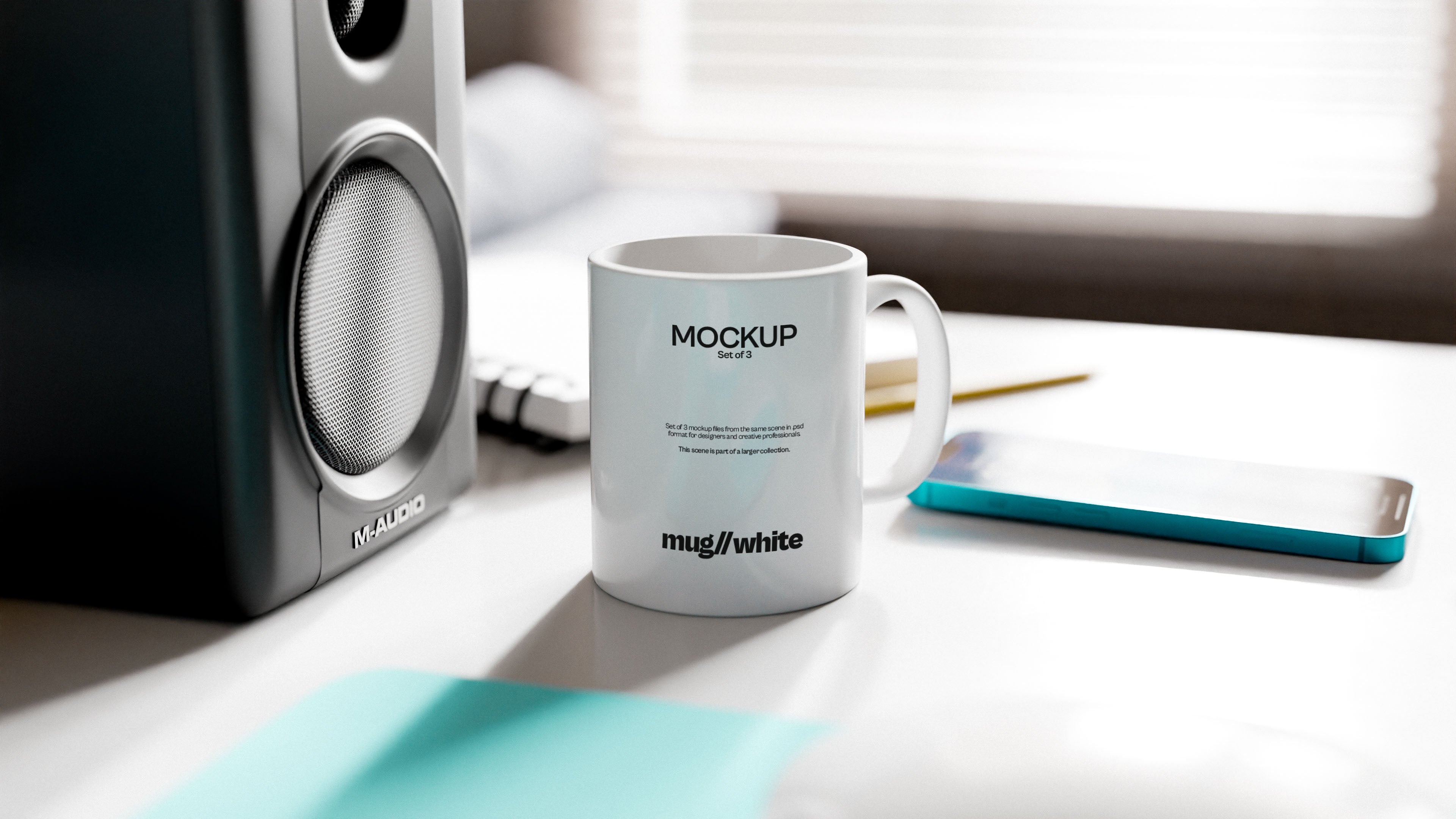 White Sublimation Mug Mockup Bundle – 3 PSDs in Lifestyle Room
