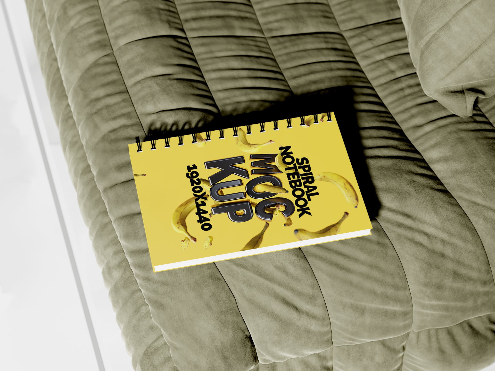 Sublimation Spiral Notebook Mockup Bundle – 6 PSDs on Sofa | Crest Collection