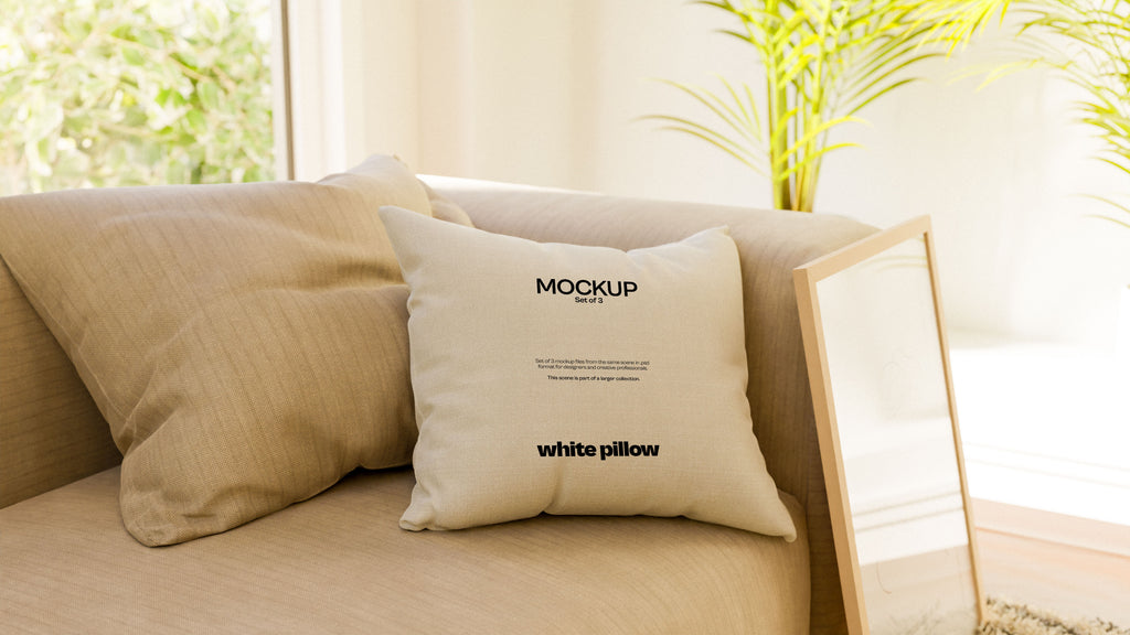 White Sublimation Pillow Mockup Bundle – Mid Century Collection (3 PSD)