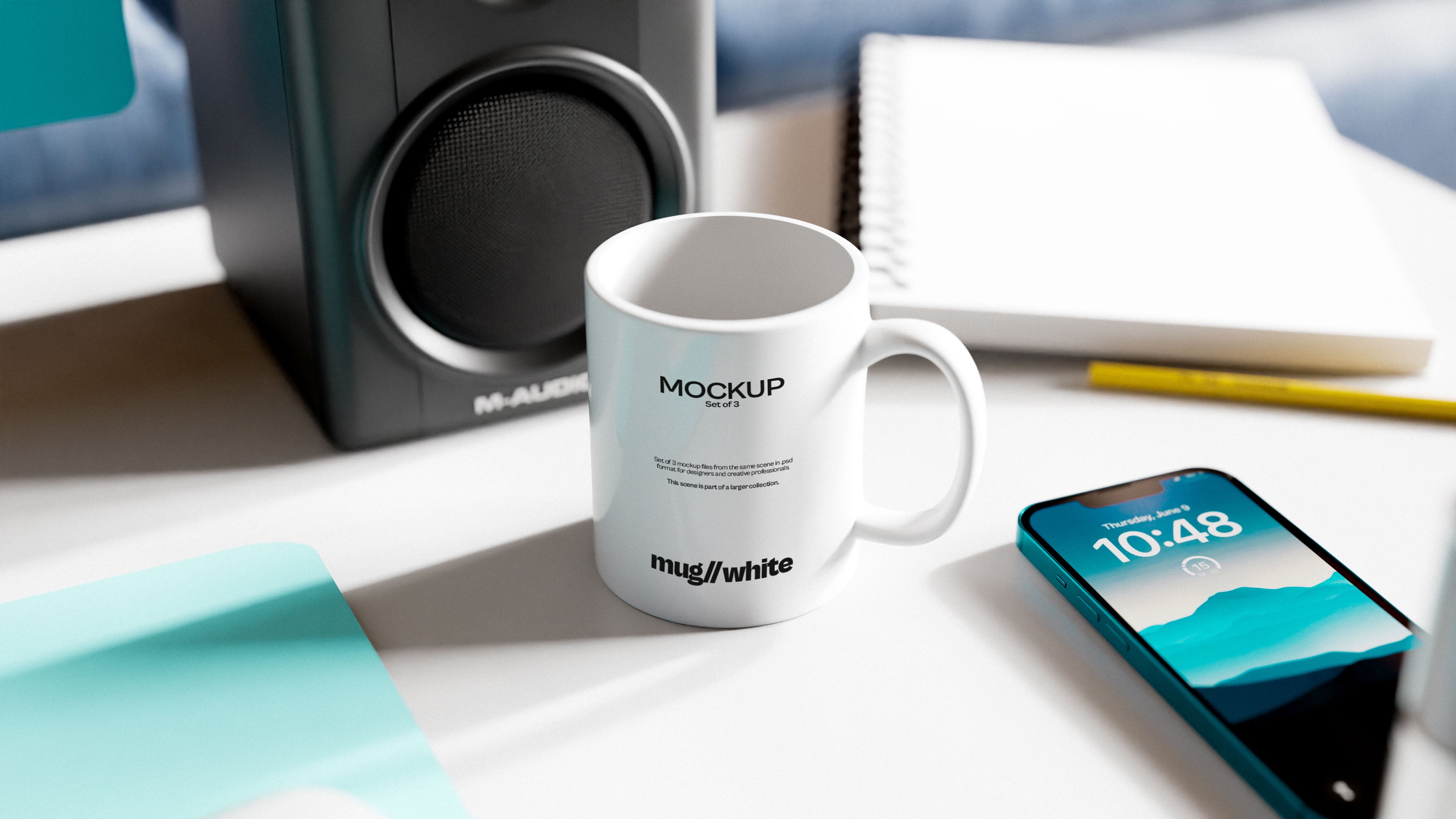 White Sublimation Mug Mockup Bundle – 3 PSDs in Lifestyle Room