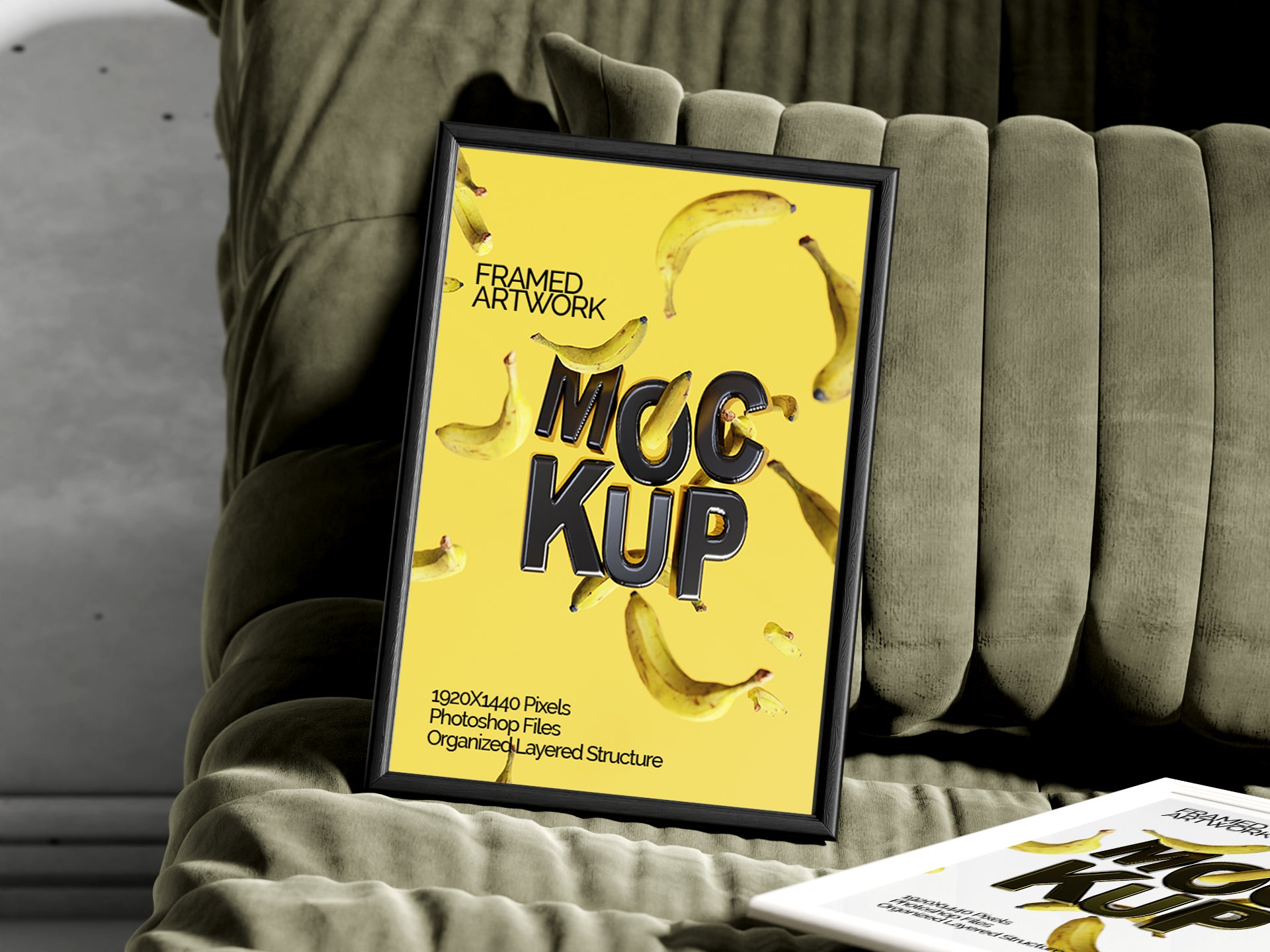 2 Small Framed Artwork Mockup Bundle – 7 PSDs with Frames on Sofa | Crest Collection