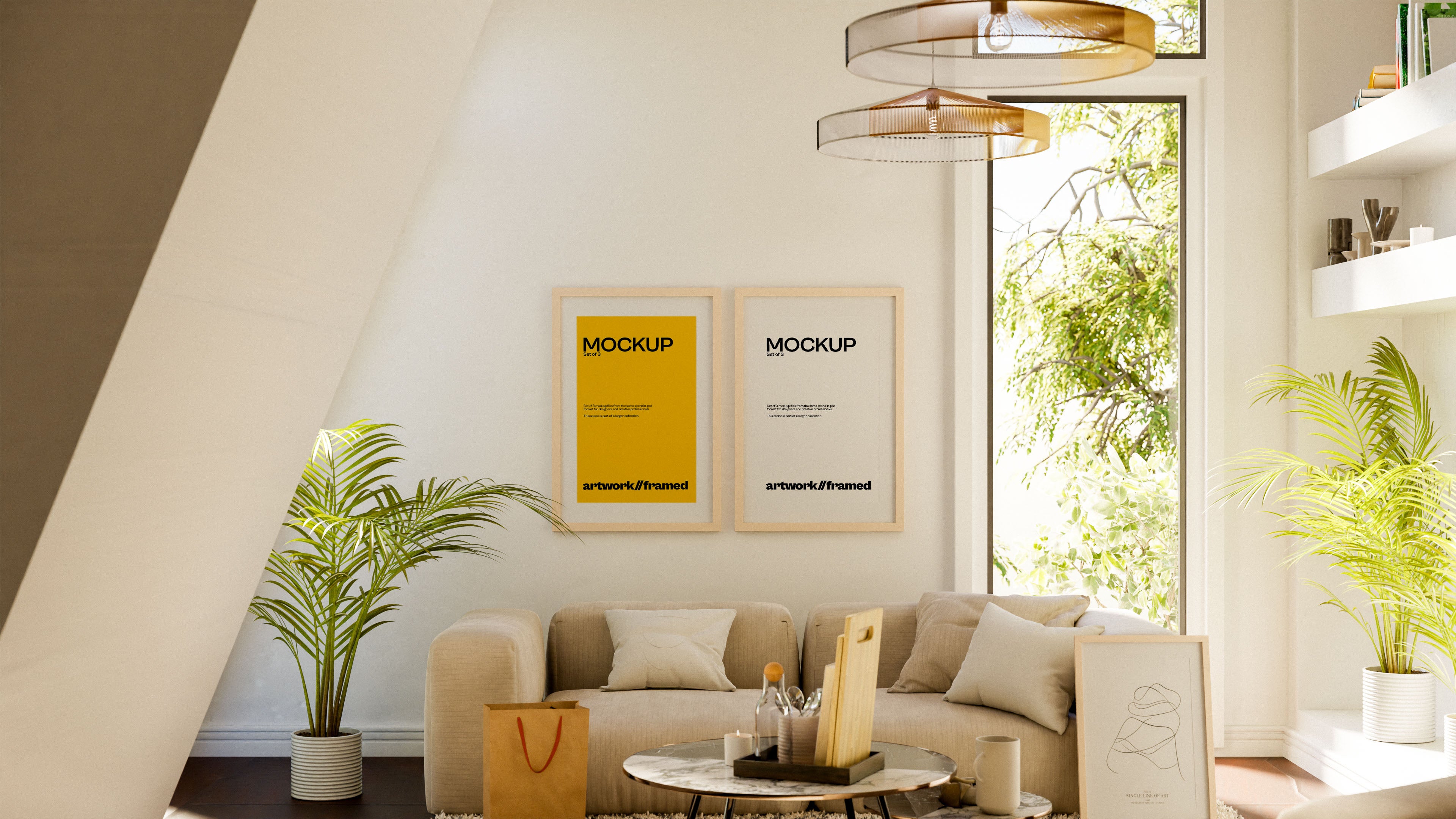Double Framed Artwork Mockup Bundle – Mid Century Collection (3 PSD)