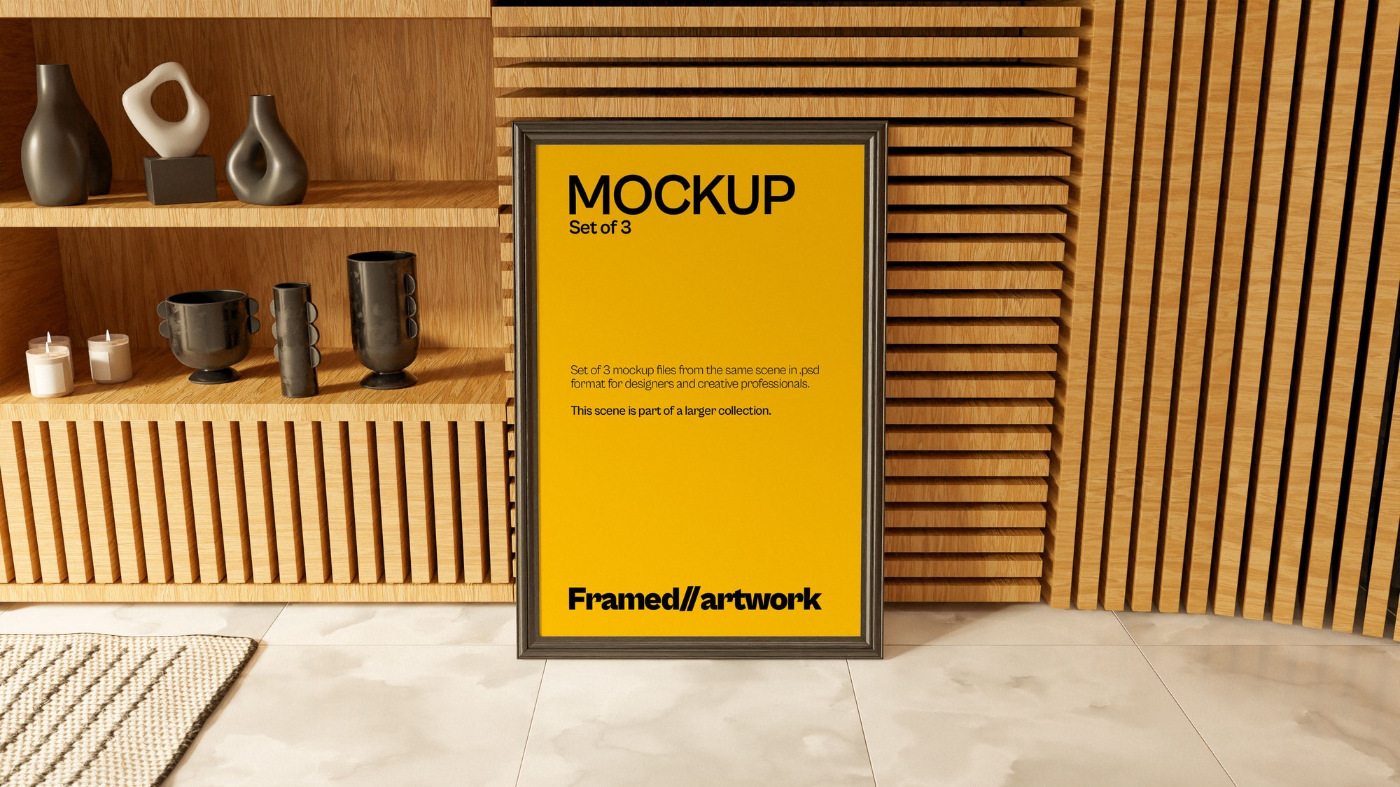 Framed Artwork Mockup Bundle – Halcyon Collection (3 PSD)