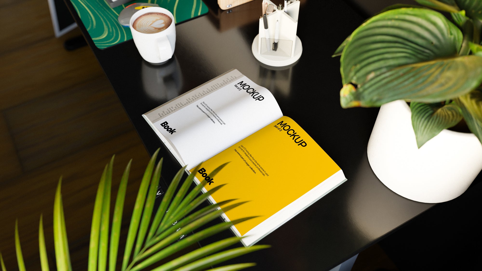 Open Book Page Mockup Bundle – 3 PSDs in Quiet, Minimal Scene | Sanctum Collection