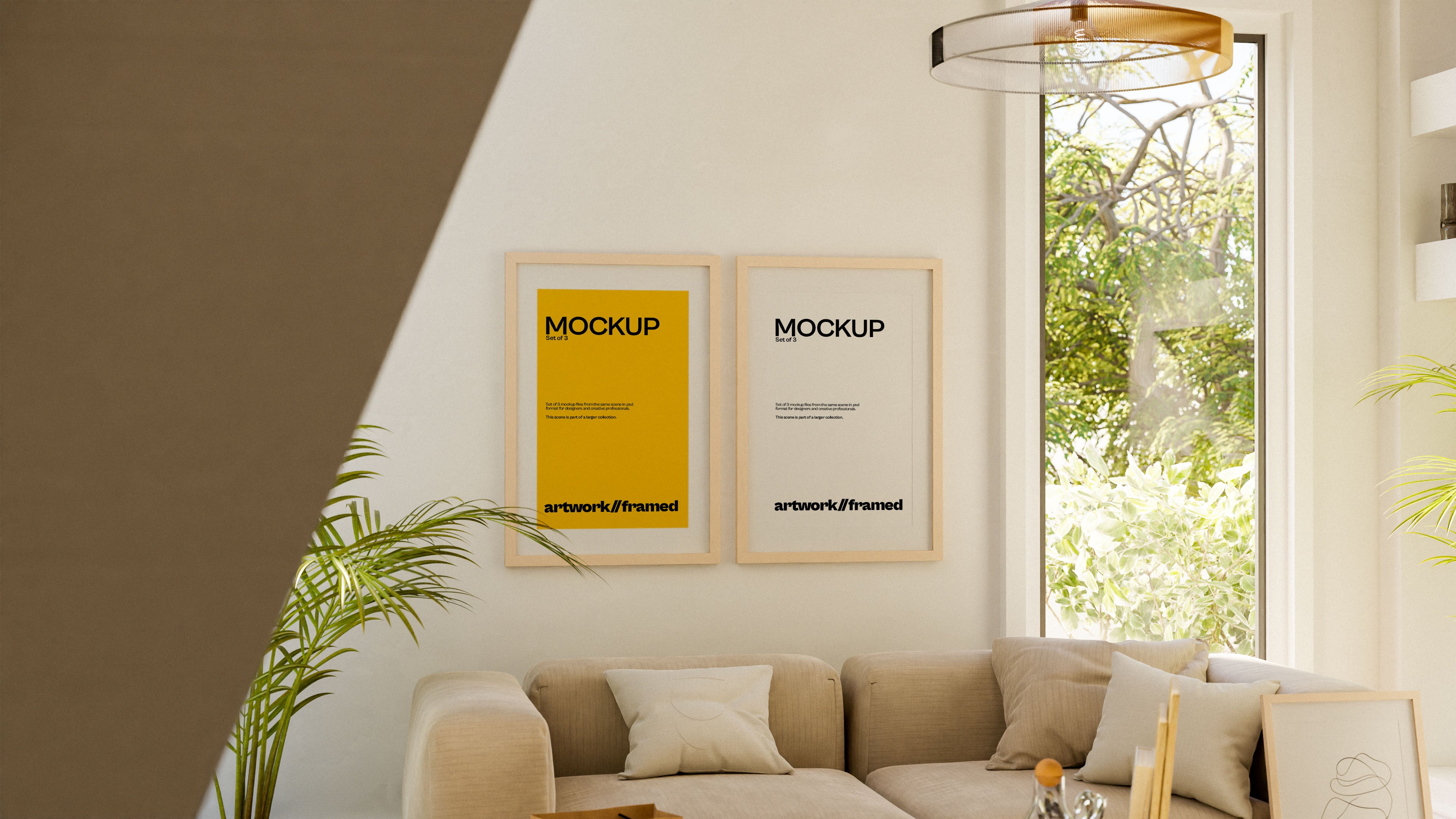 Double Framed Artwork Mockup Bundle – Mid Century Collection (3 PSD)