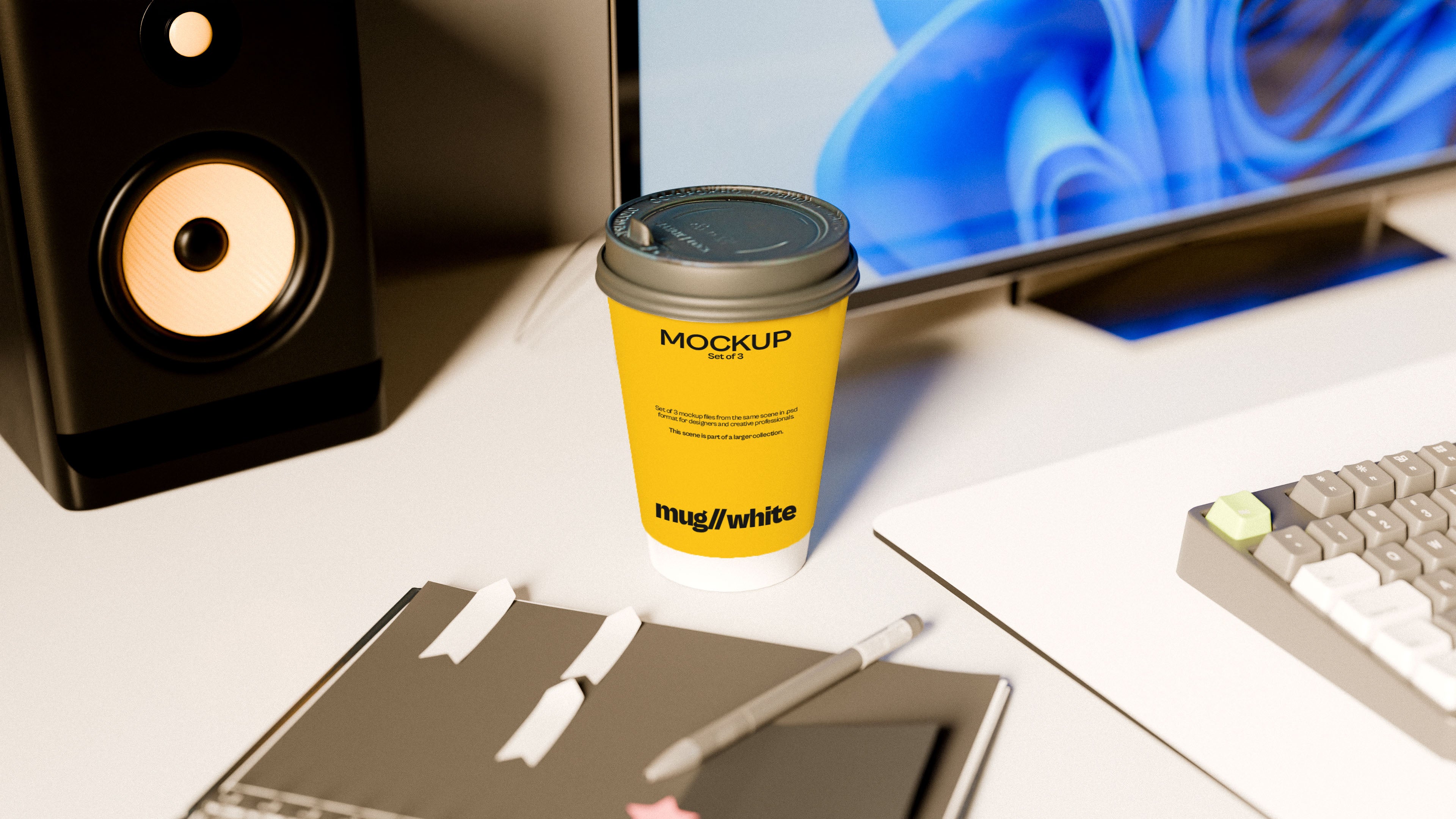 Paper Coffee Cup Mockup Bundle – 3 PSDs in Sunlit Lifestyle Setting | Waves and Wheels Collection