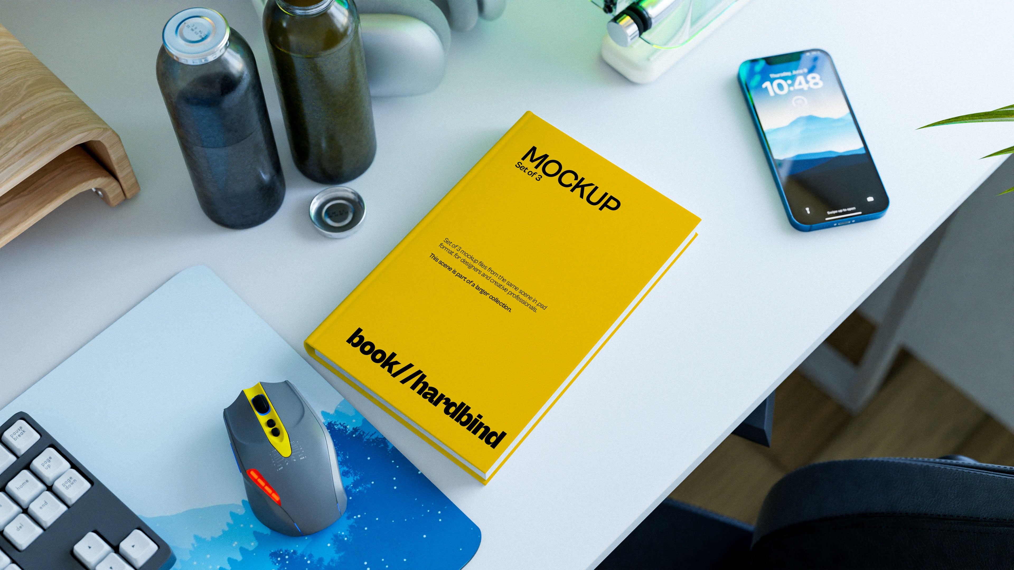Binded Book Cover Mockup Bundle – 3 PSDs in Bright Natural Setting | Lumen Collection
