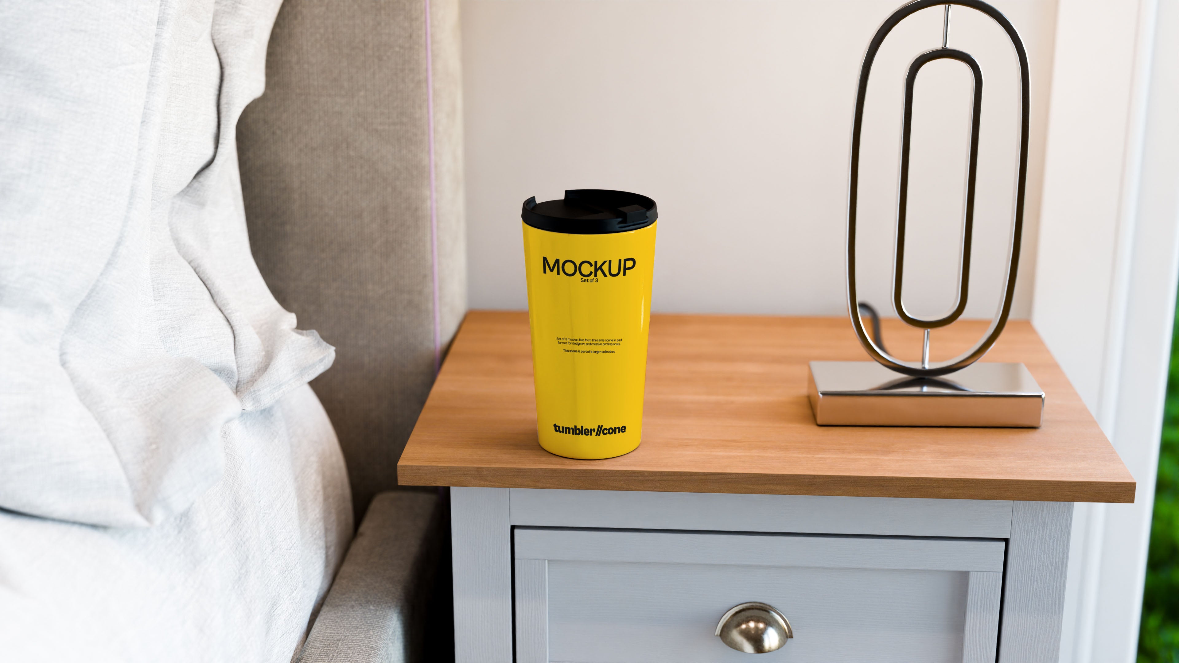 Cone Shaped White Sublimation Tumbler Mockup Bundle – 3 PSDs in Soft Minimal Scene | Elysian Collection