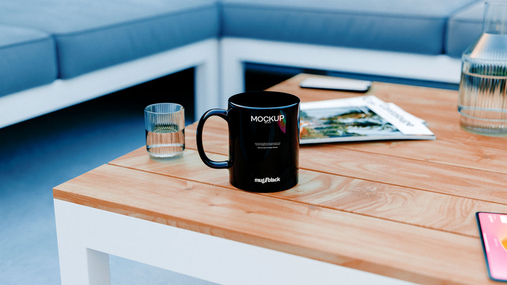Black Mug Mockup Bundle – 3 PSDs in Soft Minimal Scene | Elysian Collection