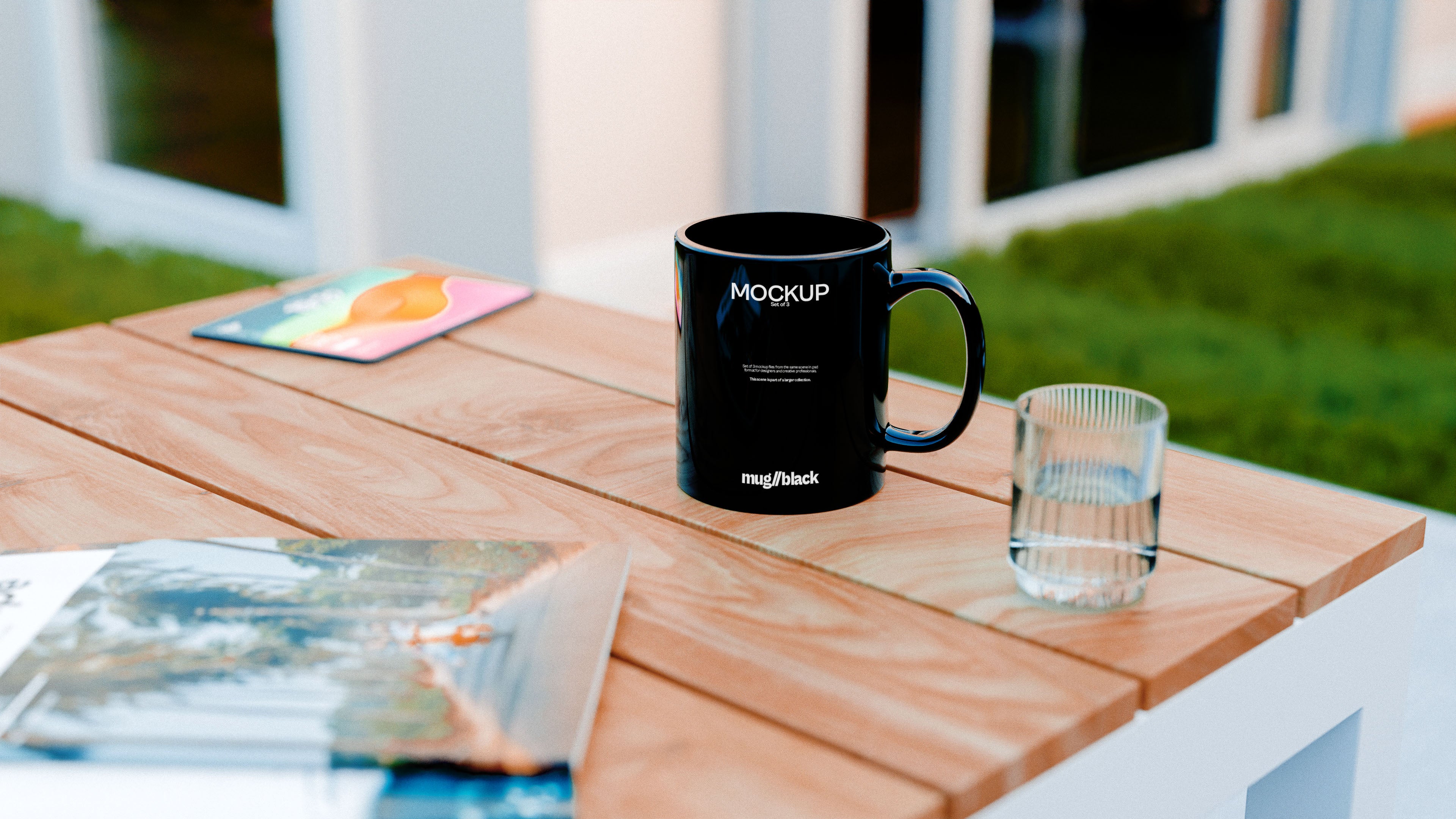 Black Mug Mockup Bundle – 3 PSDs in Soft Minimal Scene | Elysian Collection