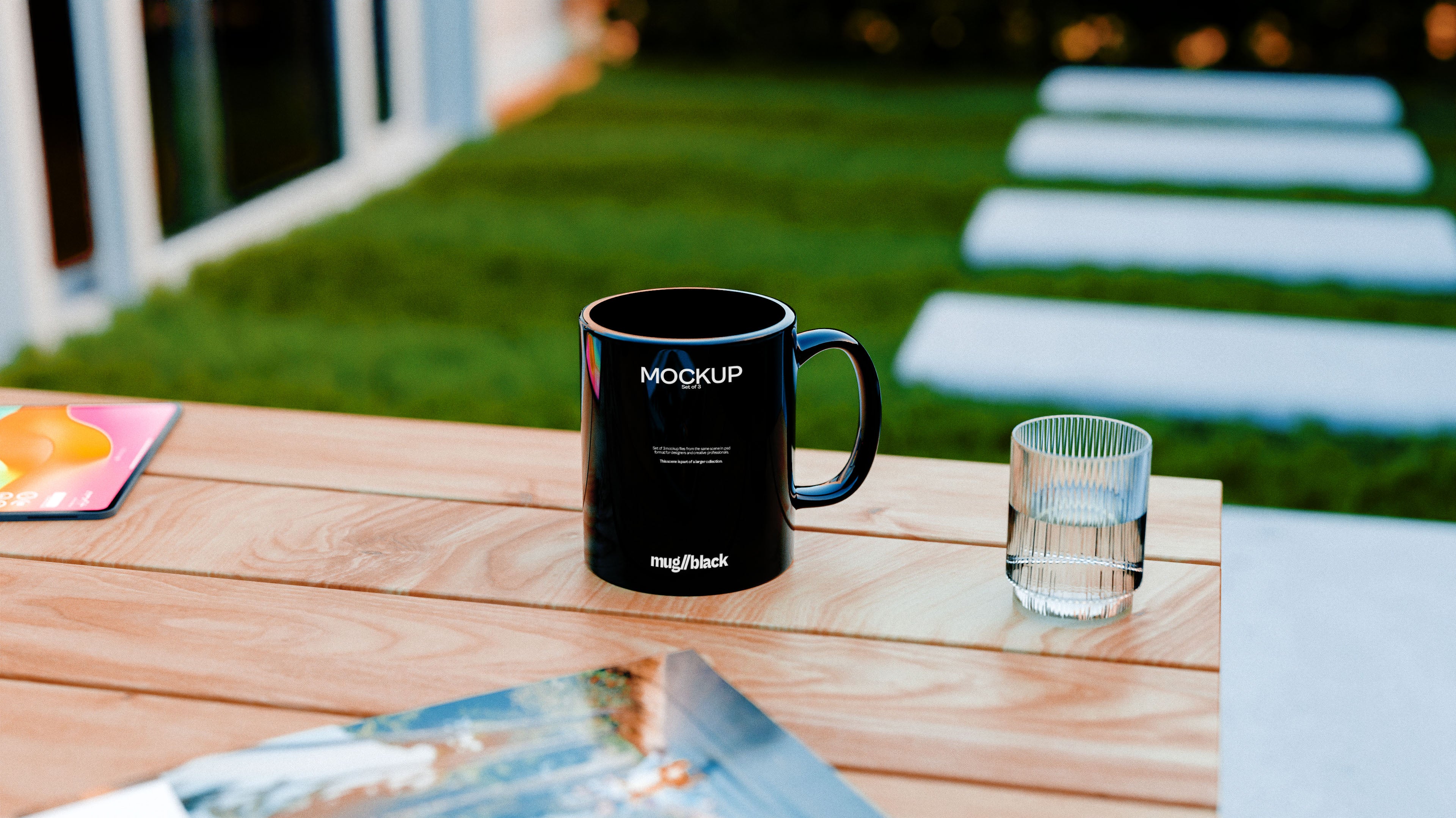 Black Mug Mockup Bundle – 3 PSDs in Soft Minimal Scene | Elysian Collection