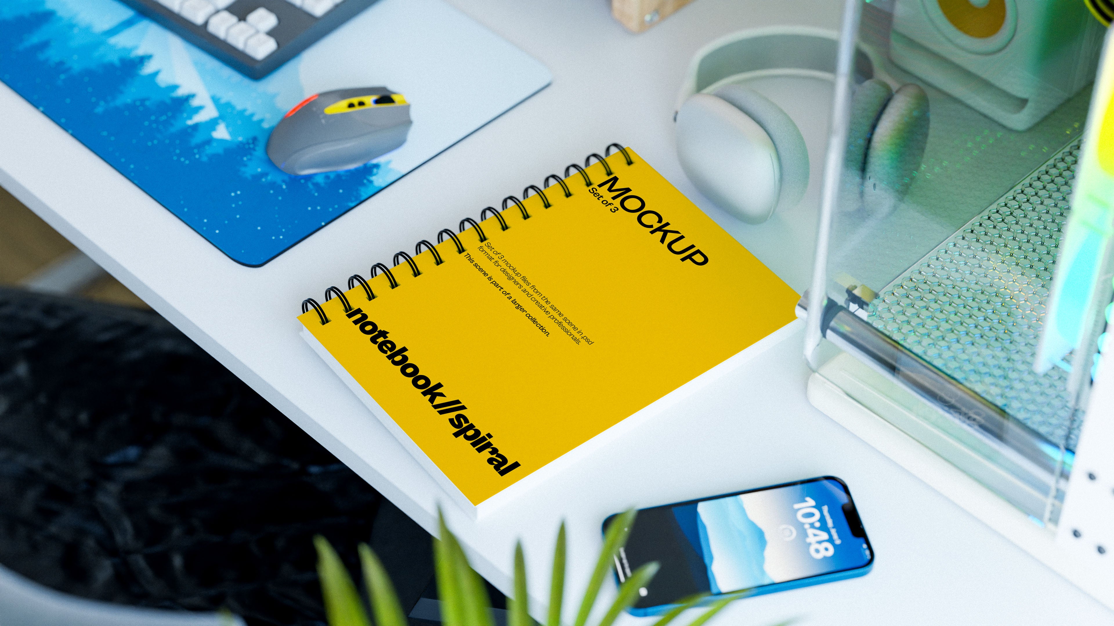 Spiral Notebook Mockup Bundle – 3 PSDs in Bright Editorial Scene | Lumen Collection
