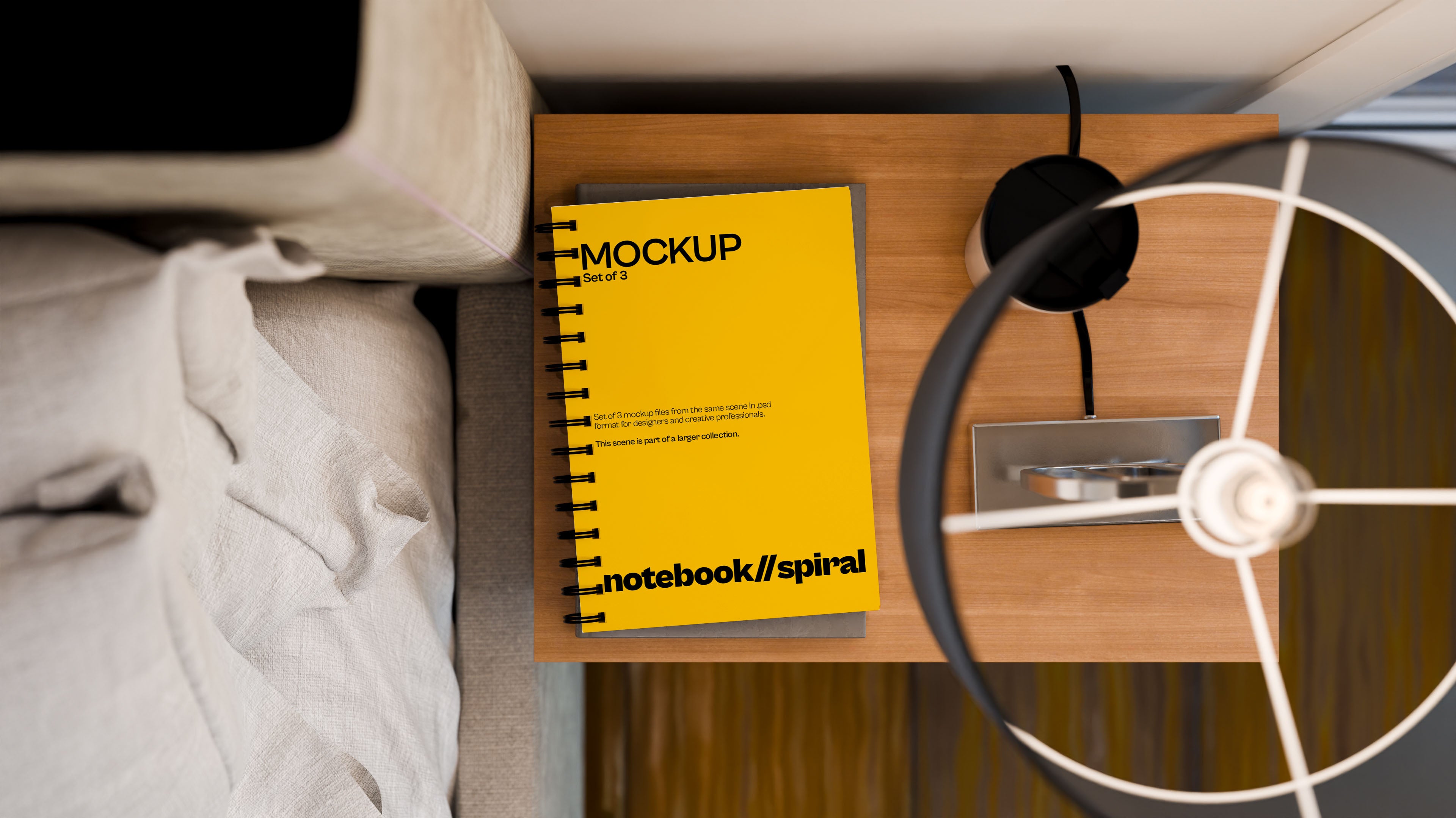 Sublimation Spiral Notebook Mockup Bundle – 3 PSDs in Soft Minimal Scene | Elysian Collection