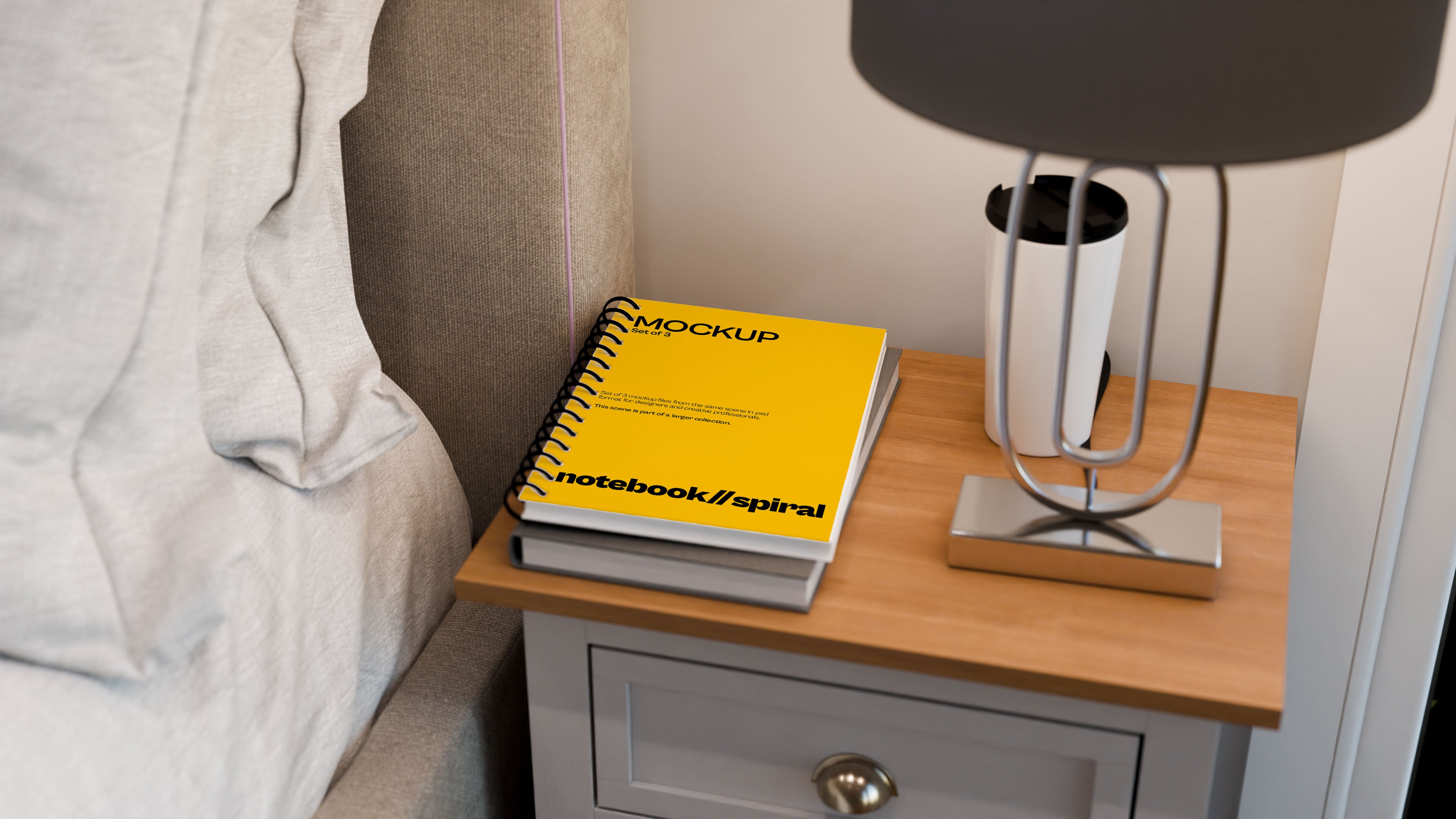 Sublimation Spiral Notebook Mockup Bundle – 3 PSDs in Soft Minimal Scene | Elysian Collection