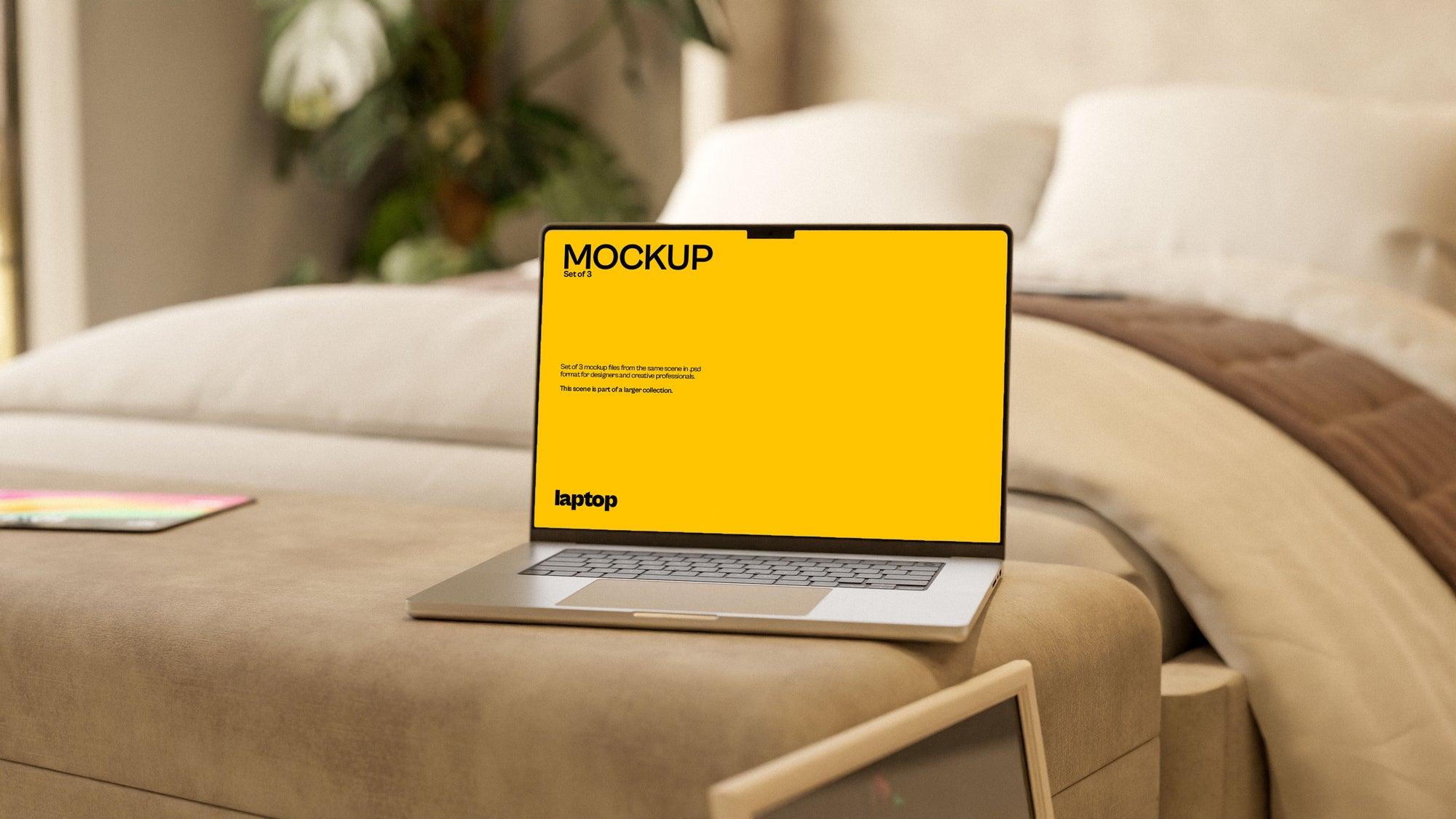 MacBook Screen Mockup Bundle – 3 PSDs in Elegant Minimal Scene | Seraphic Collection