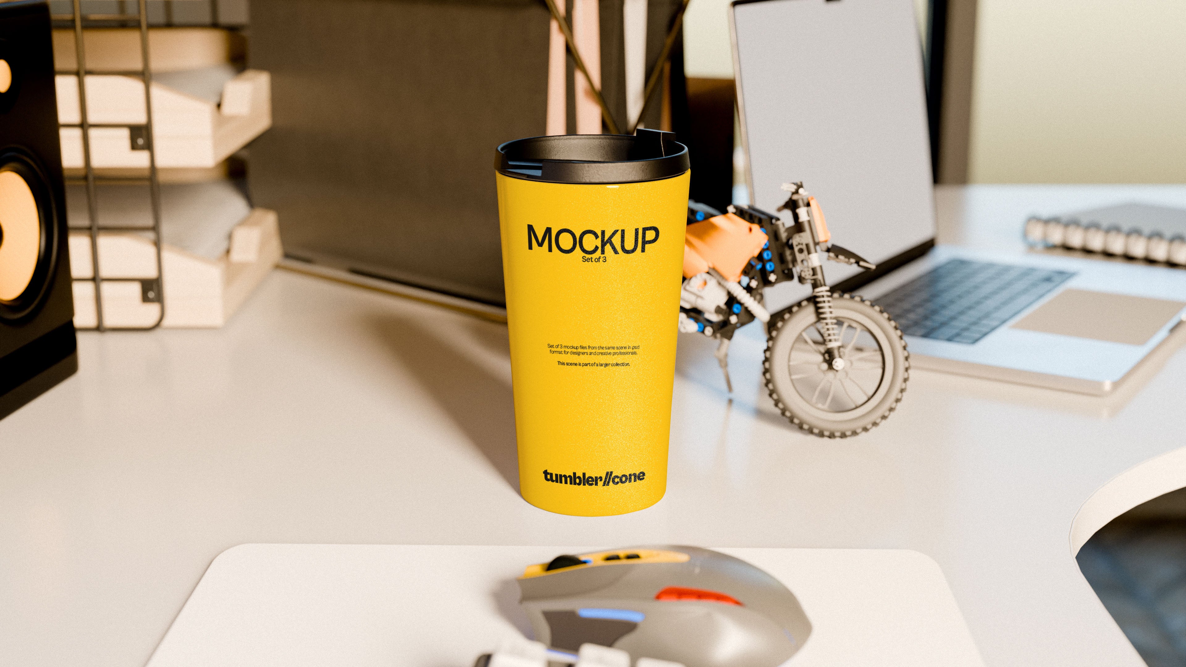 Cone-Shaped White Sublimation Tumbler Mockup Bundle – 3 PSDs | Waves and Wheels Collection
