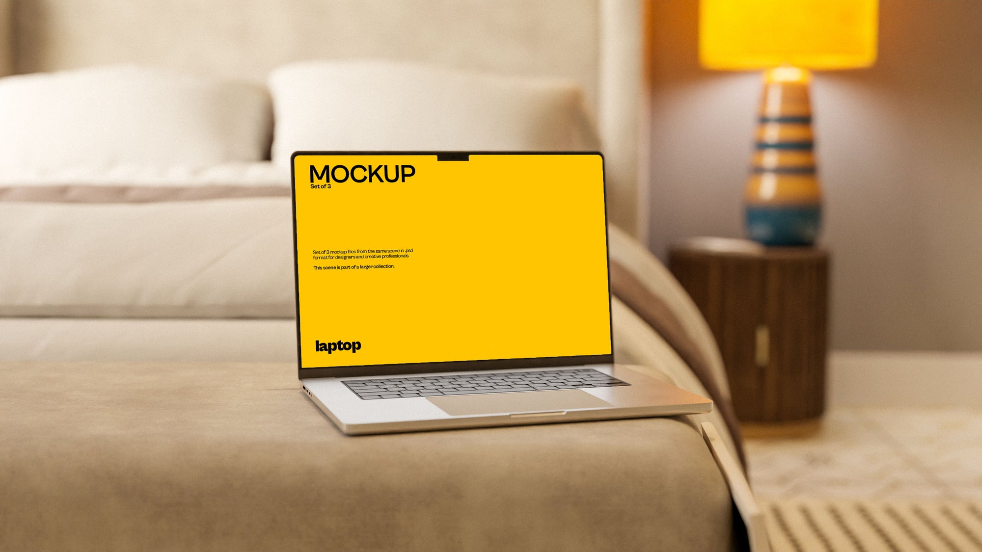MacBook Screen Mockup Bundle – 3 PSDs in Elegant Minimal Scene | Seraphic Collection