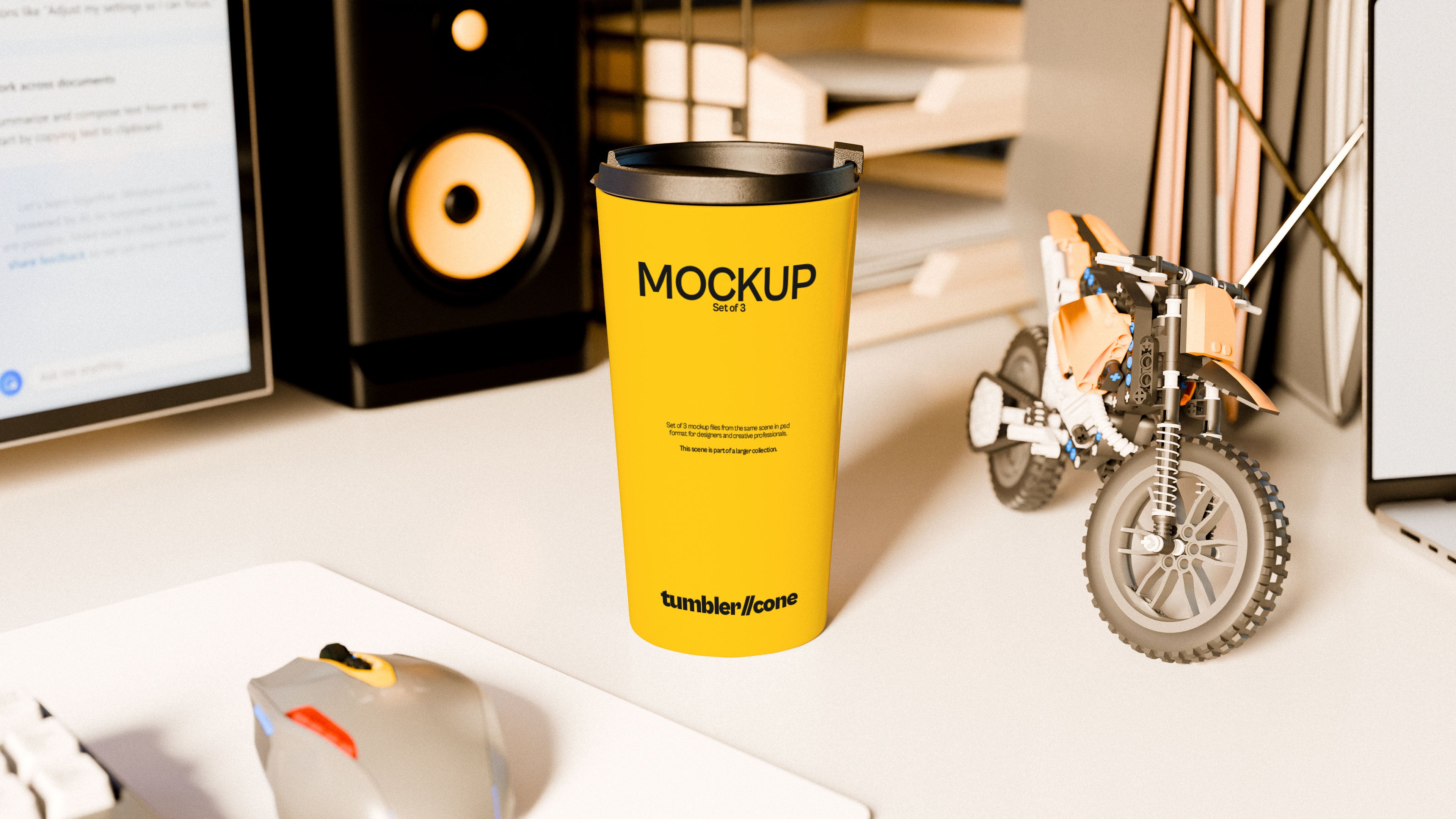 Cone-Shaped White Sublimation Tumbler Mockup Bundle – 3 PSDs | Waves and Wheels Collection