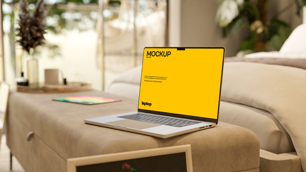 MacBook Screen Mockup Bundle – 3 PSDs in Elegant Minimal Scene | Seraphic Collection